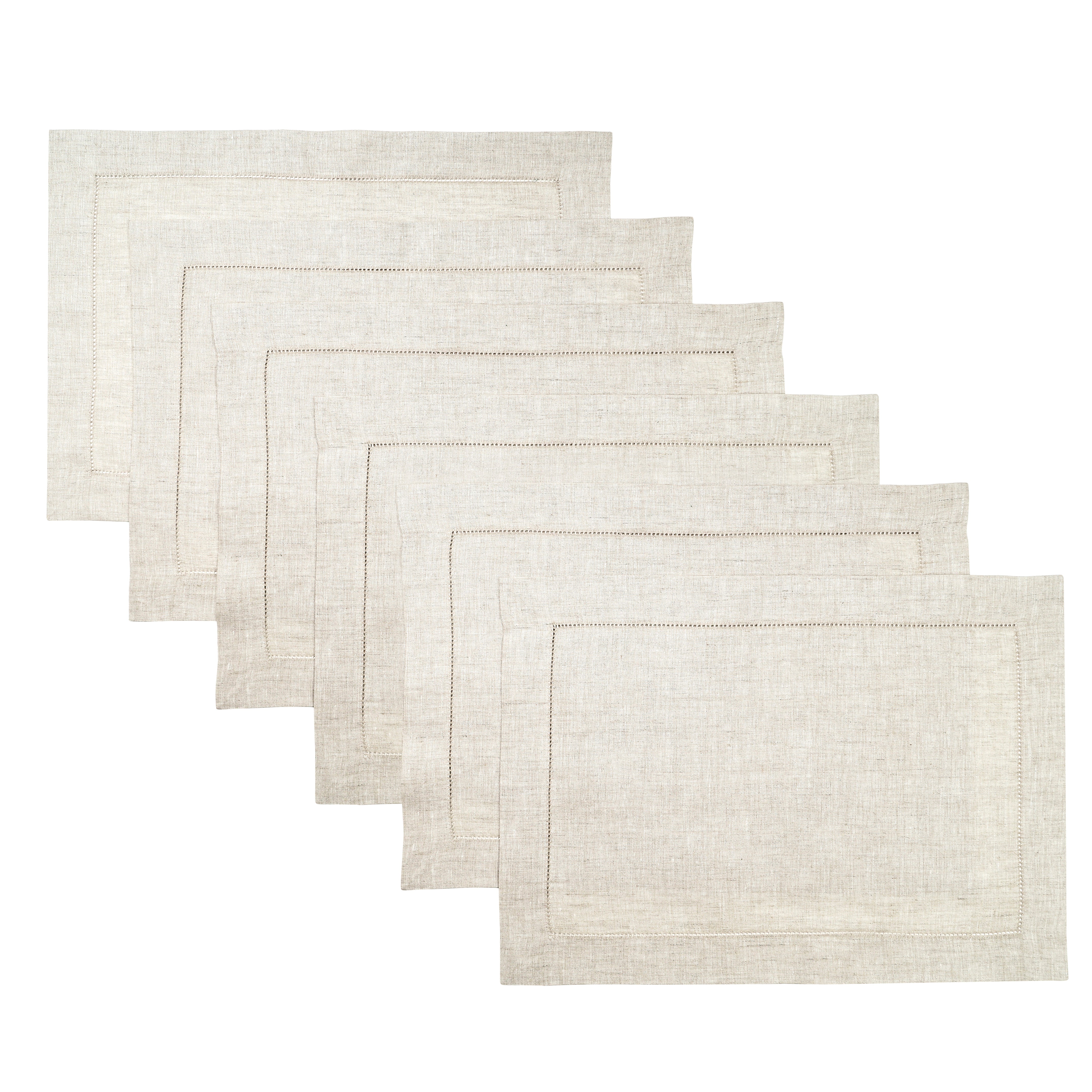 Light Natural Linen Placemats, Hemstitch, 14 x 19 inch, 6 pcs