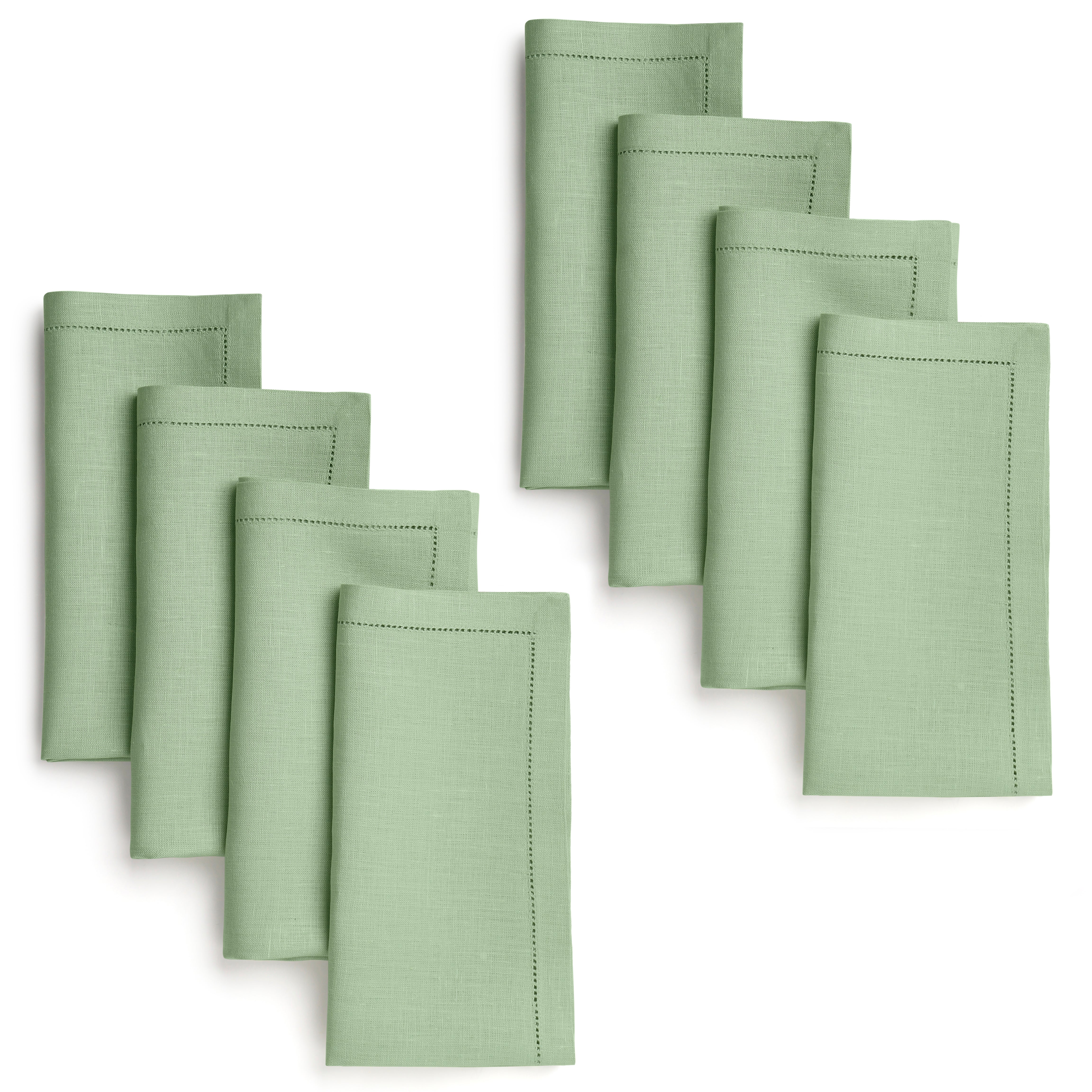 Sage Green Linen Napkins, Hemstitch, 20 x 20 inch, 8 pcs