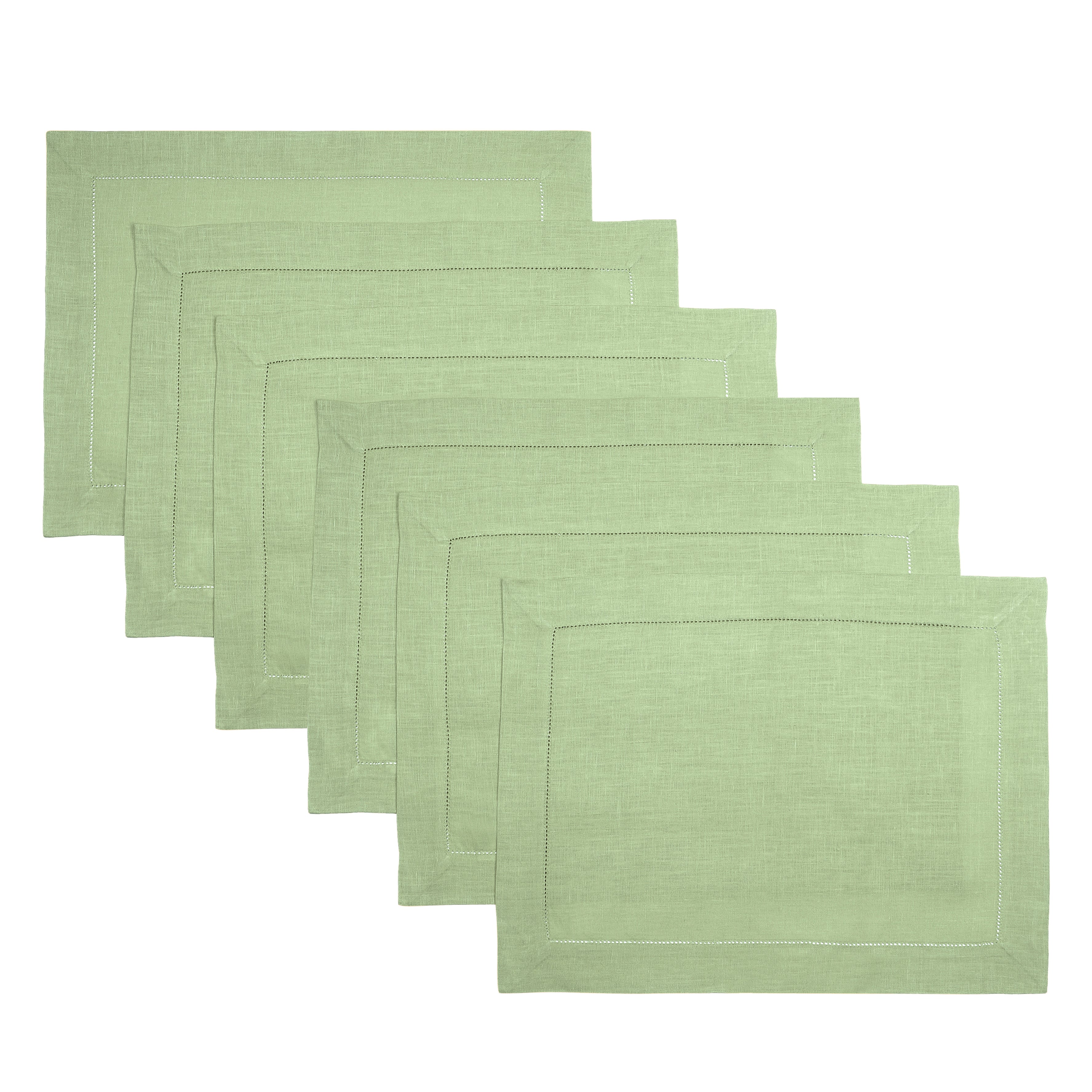 Sage Green Linen Placemats, Hemstitch, 14 x 19 inch, 6 pcs