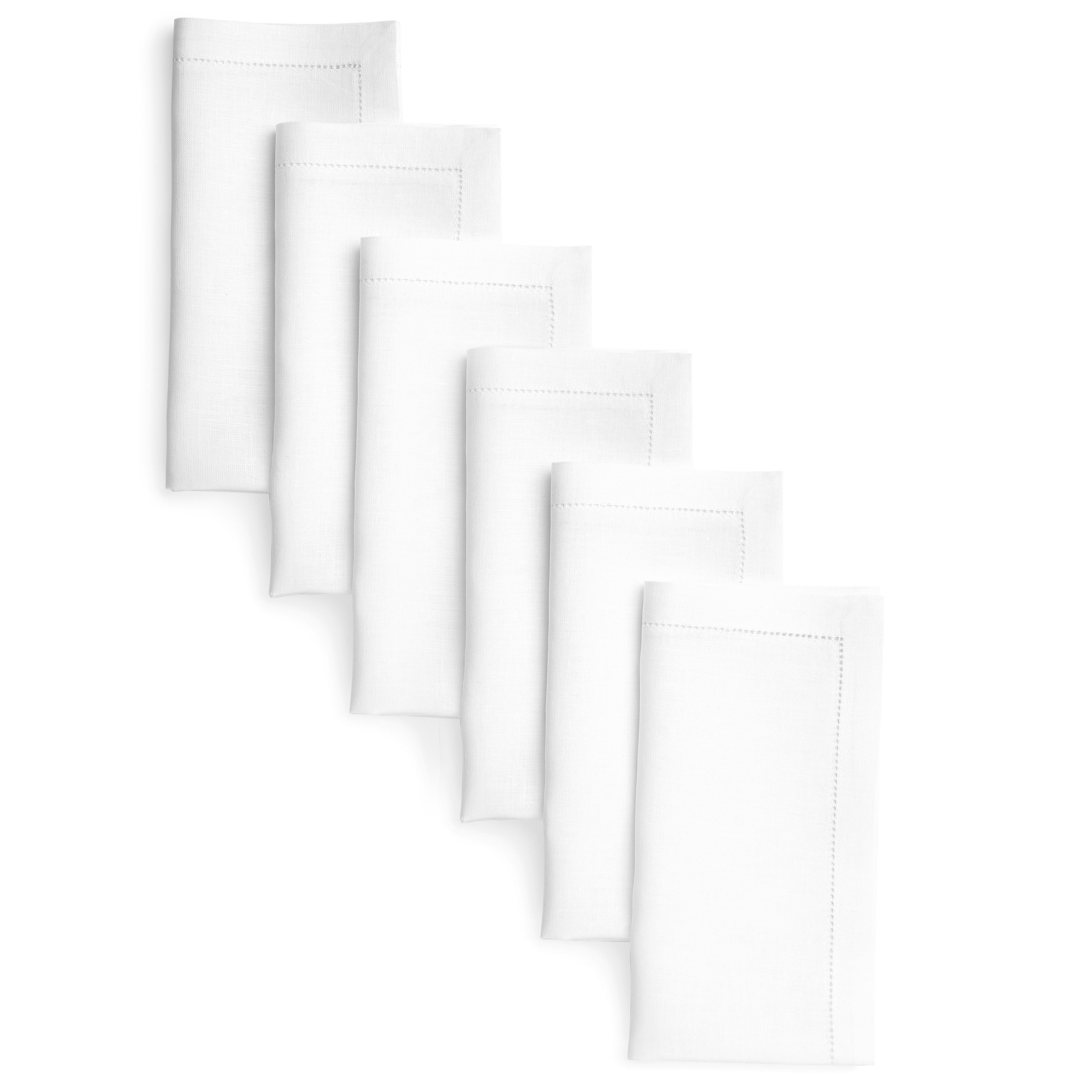White Linen Napkins, Hemstitch, 20 x 20 inch, 6 pcs