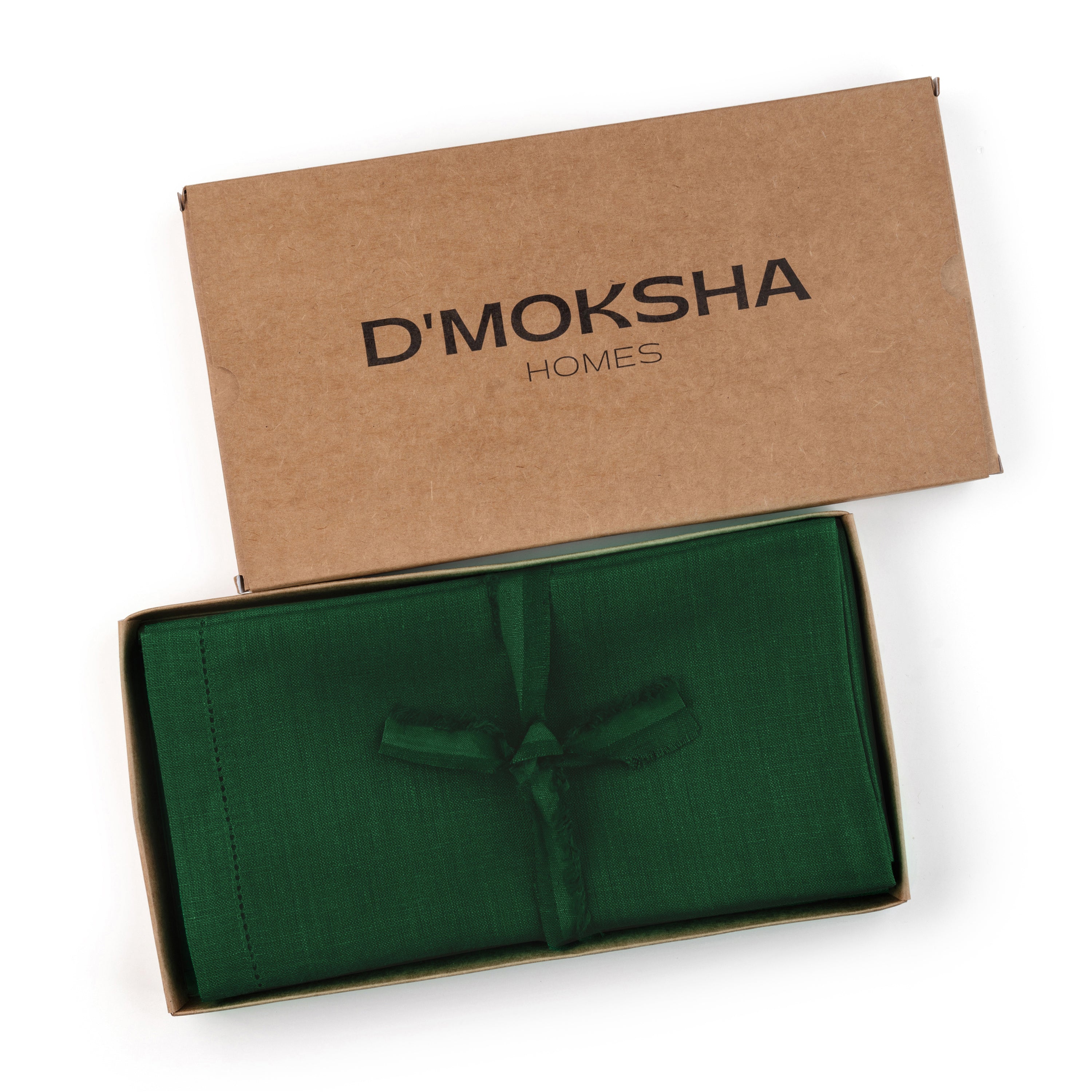 Forest green pure linen dinner napkins folded to show fabric texture