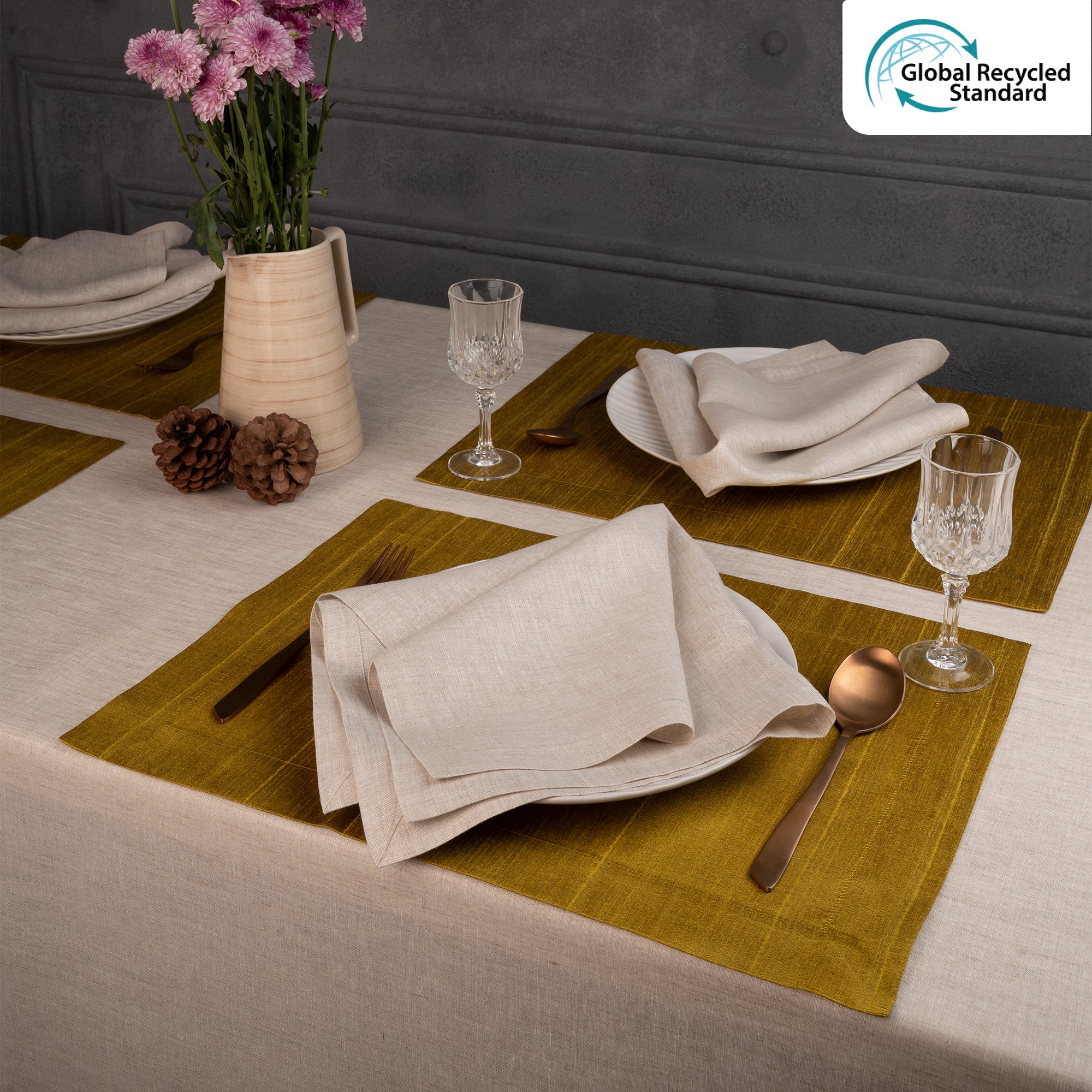 Gold Luxe Shine placemats styled on a dining table