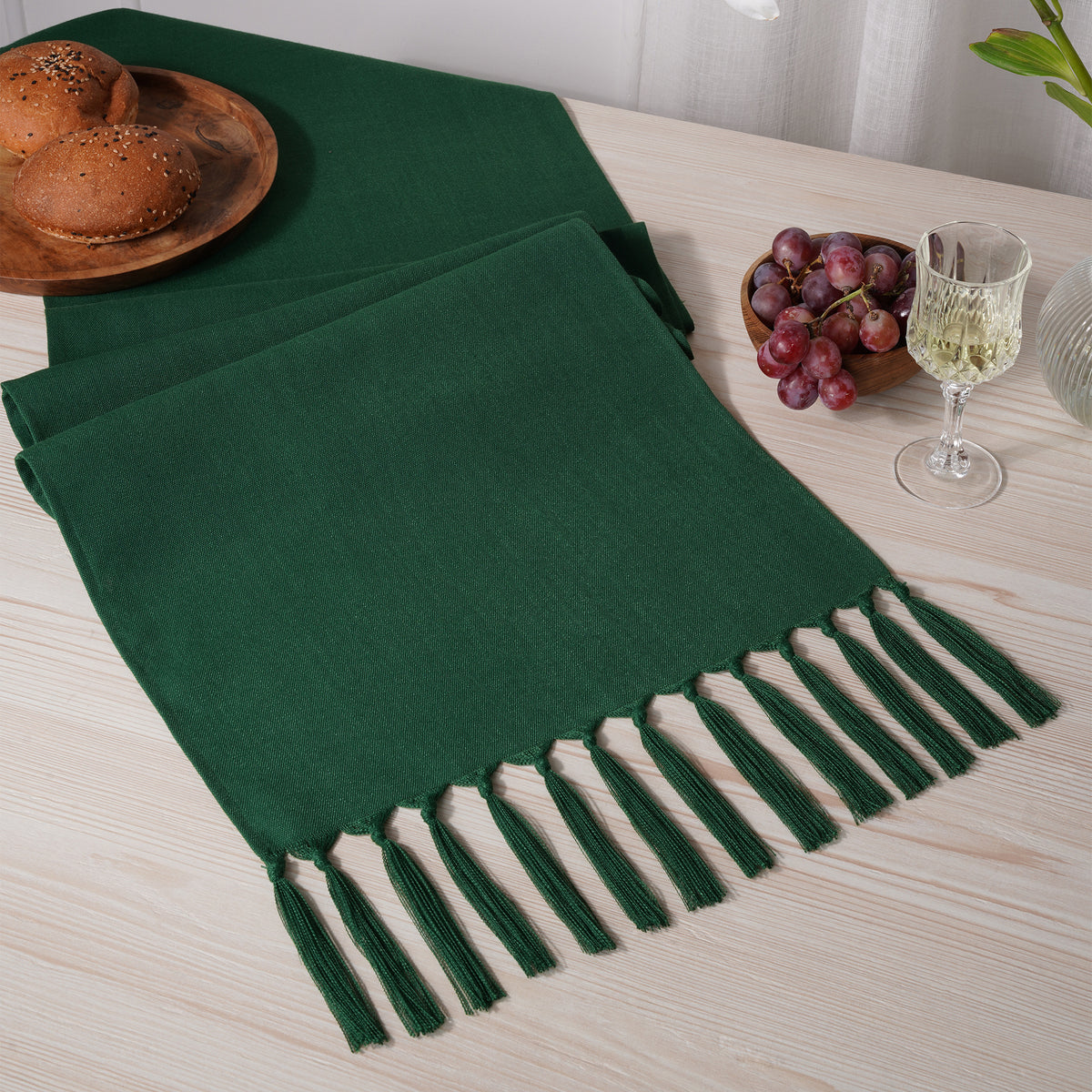 Eden green faux linen table runner, 14 x 72 inches