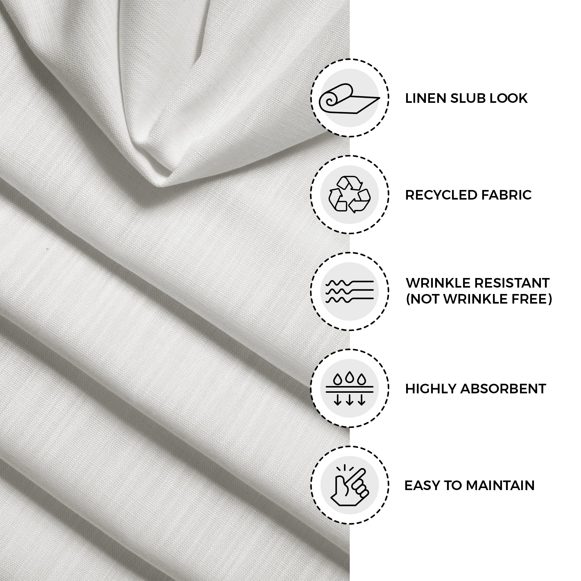 Close-up of the mitered corners on ivory faux linen dinner napkins