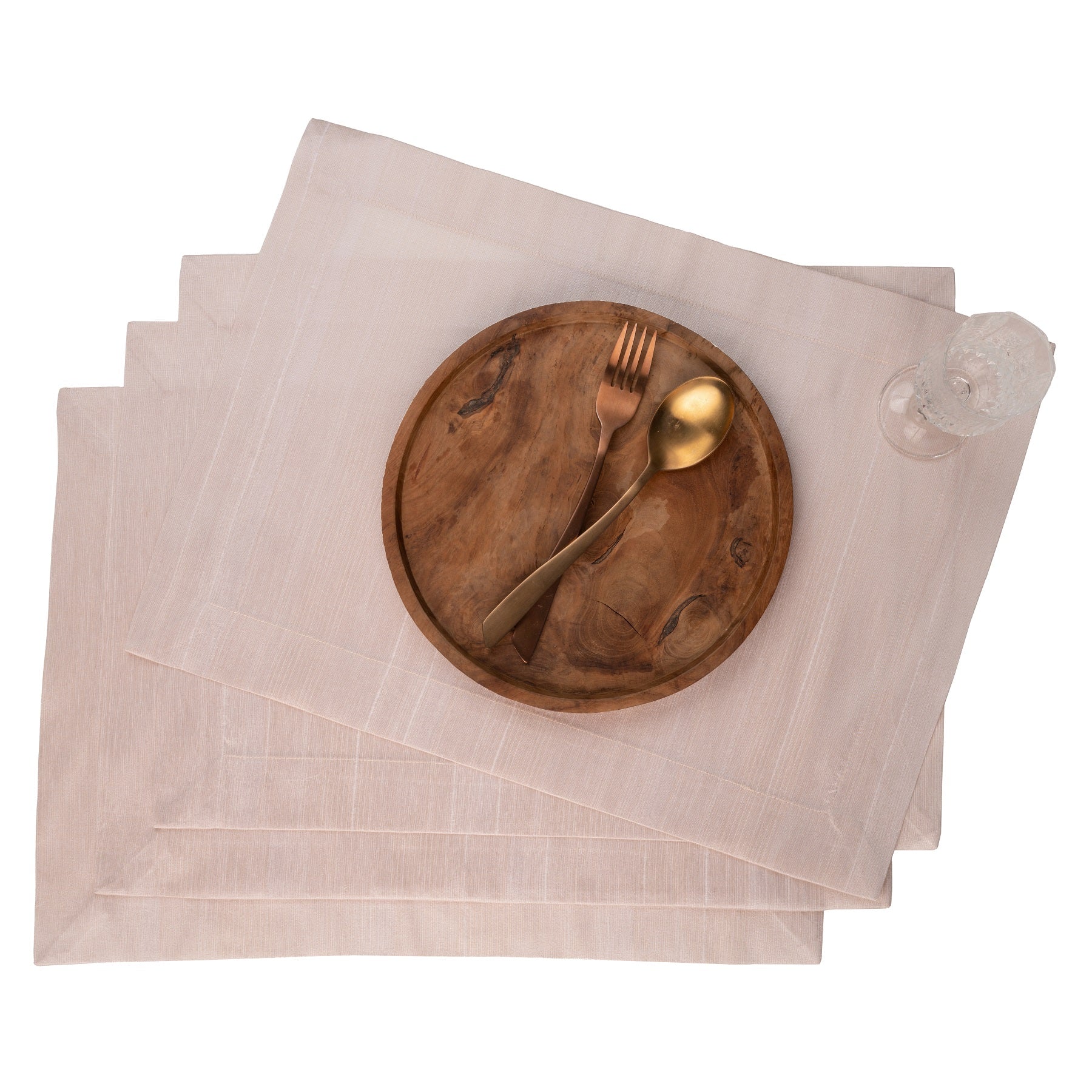 Light natural Luxe Shine placemats with mitered corners, 14 x 19 inches, set of 4
