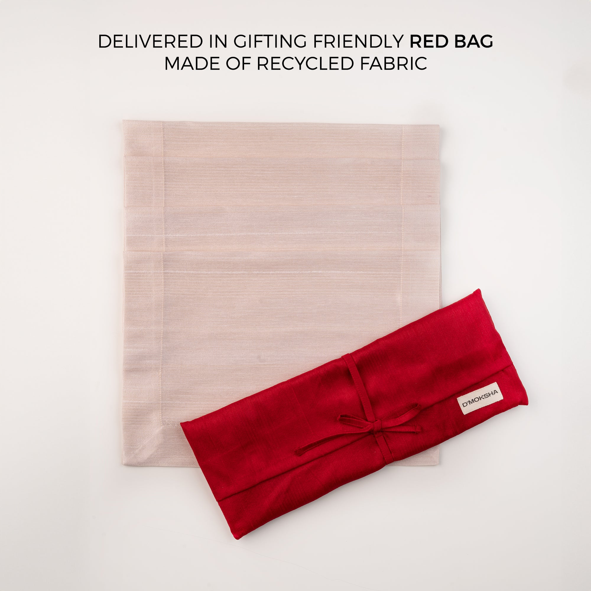 Light natural Luxe Shine placemats with matching D'Moksha table linens