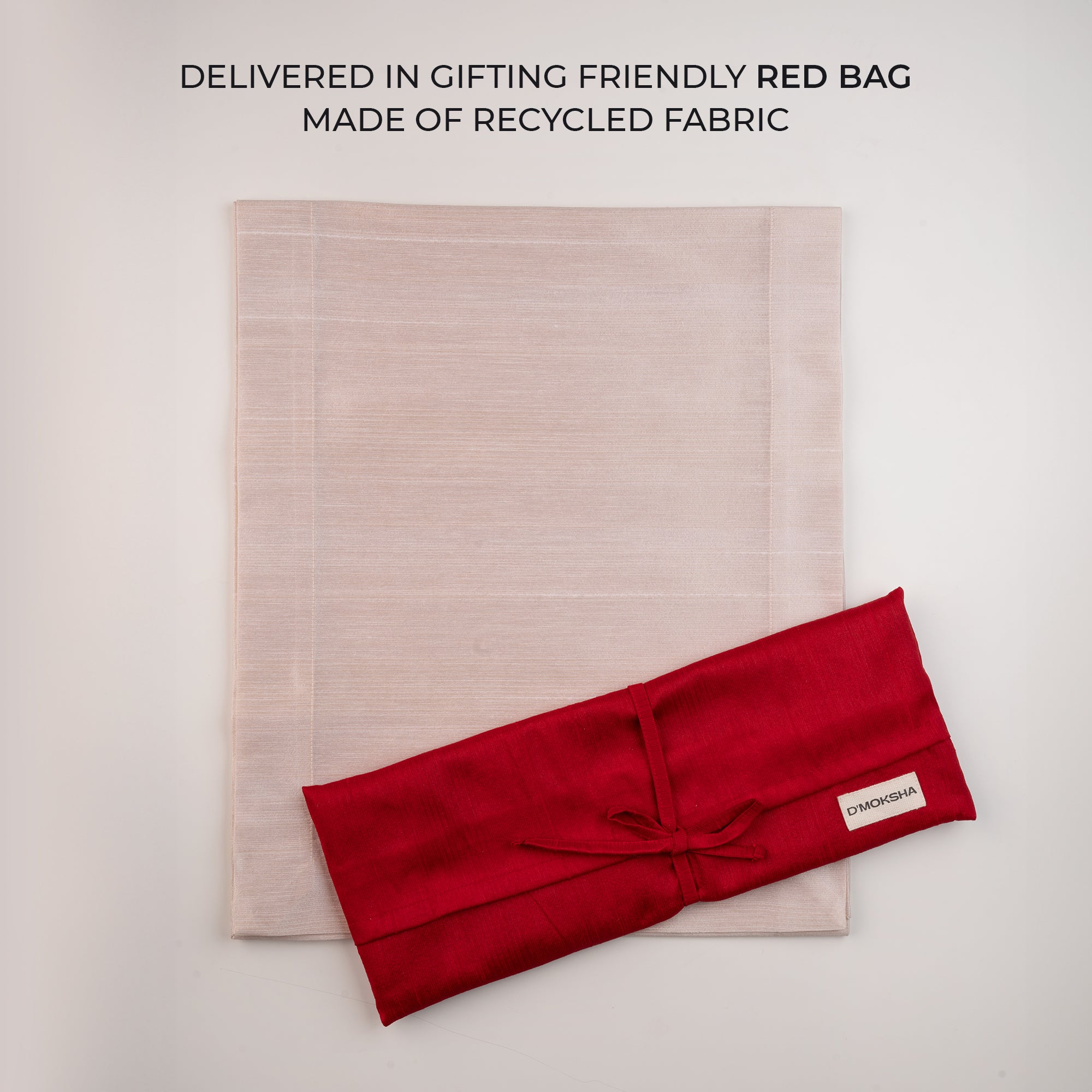 Light natural Luxe Shine table runner folded to show fabric texture