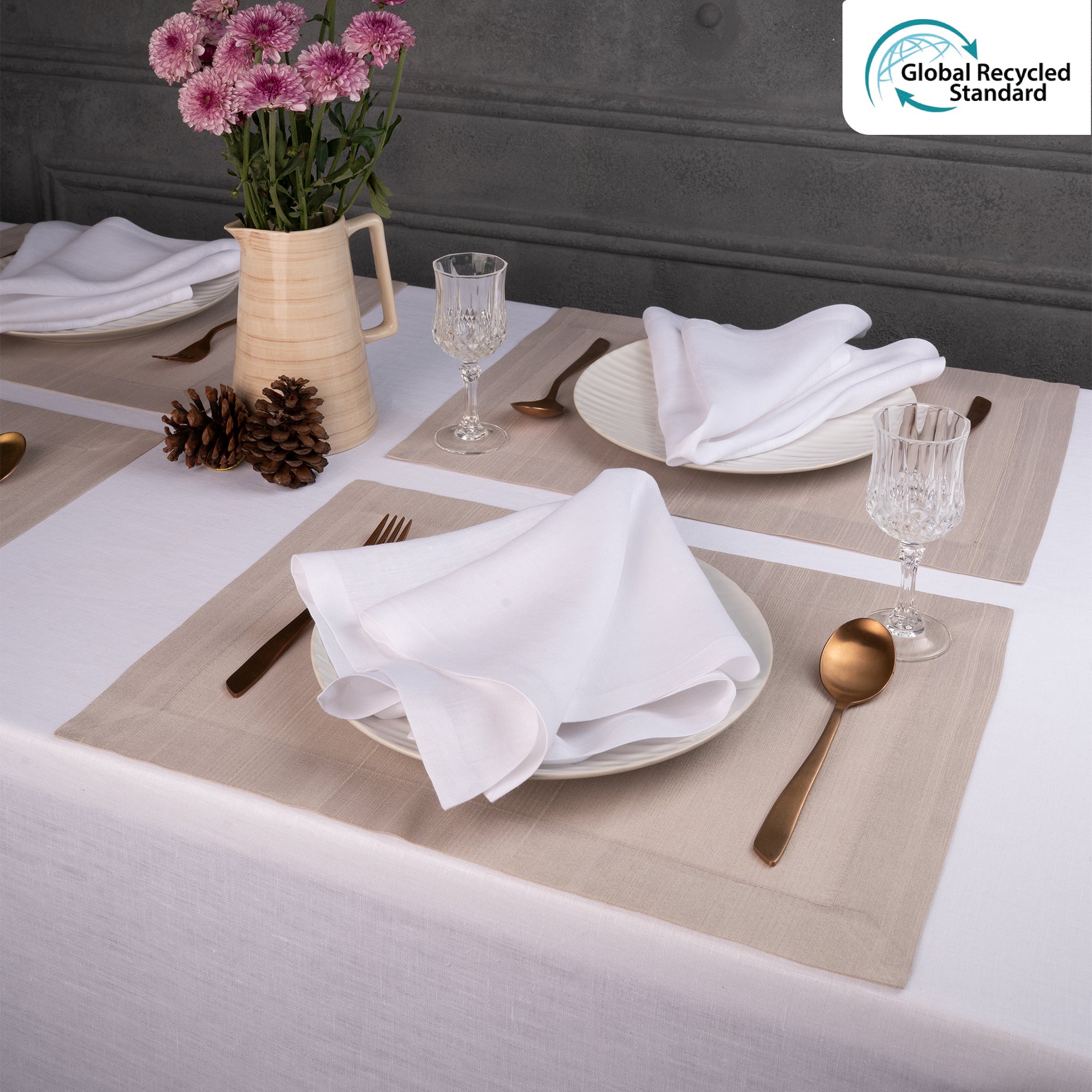 Natural Luxe Shine placemats styled on a dining table