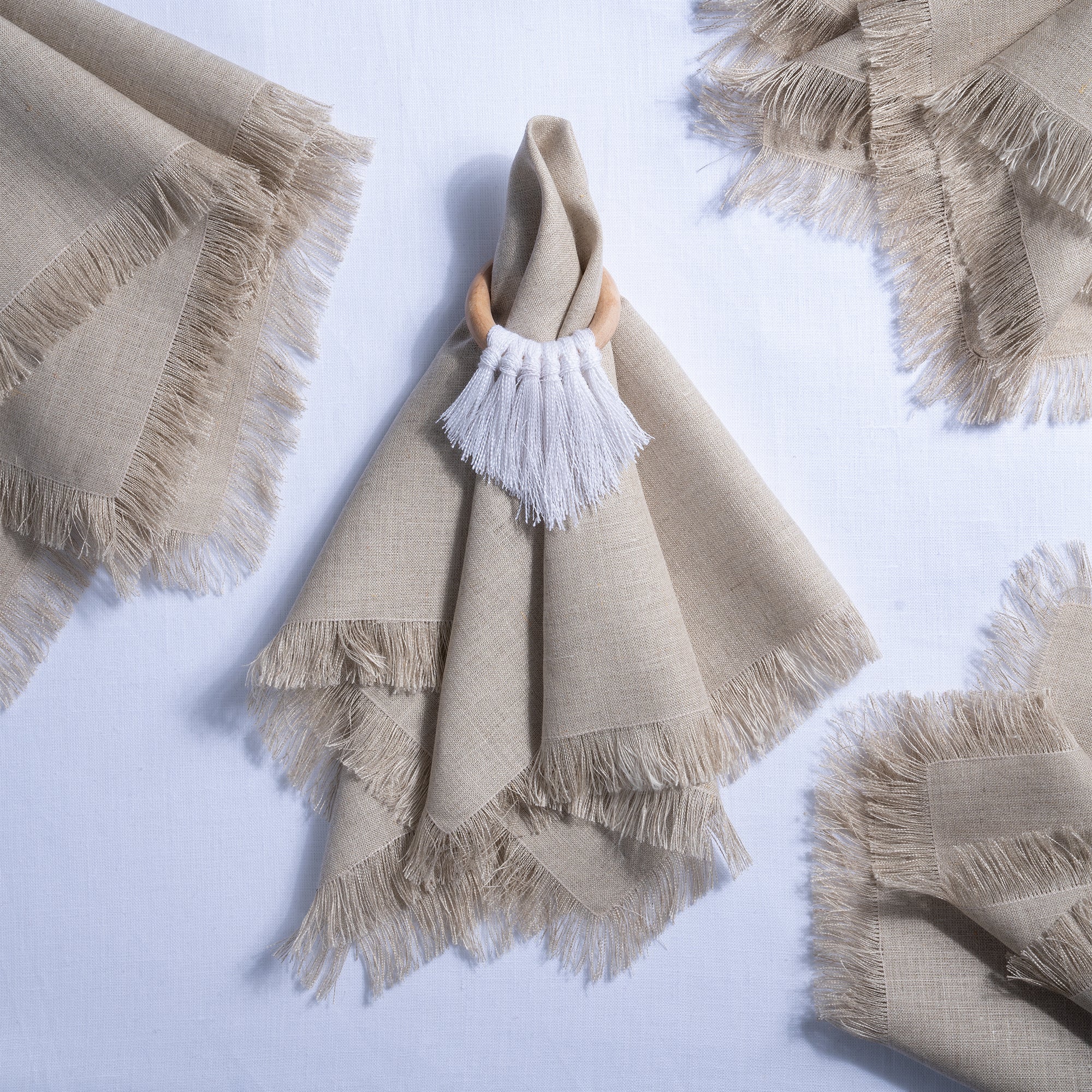 Natural pure linen dinner napkins with matching D'Moksha table linens
