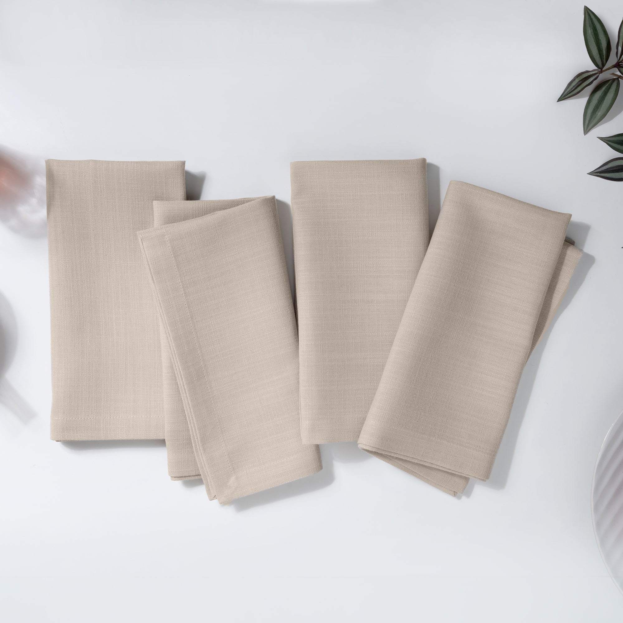 Natural faux linen dinner napkins with mitered corners, 20 x 20 inches, set of 4