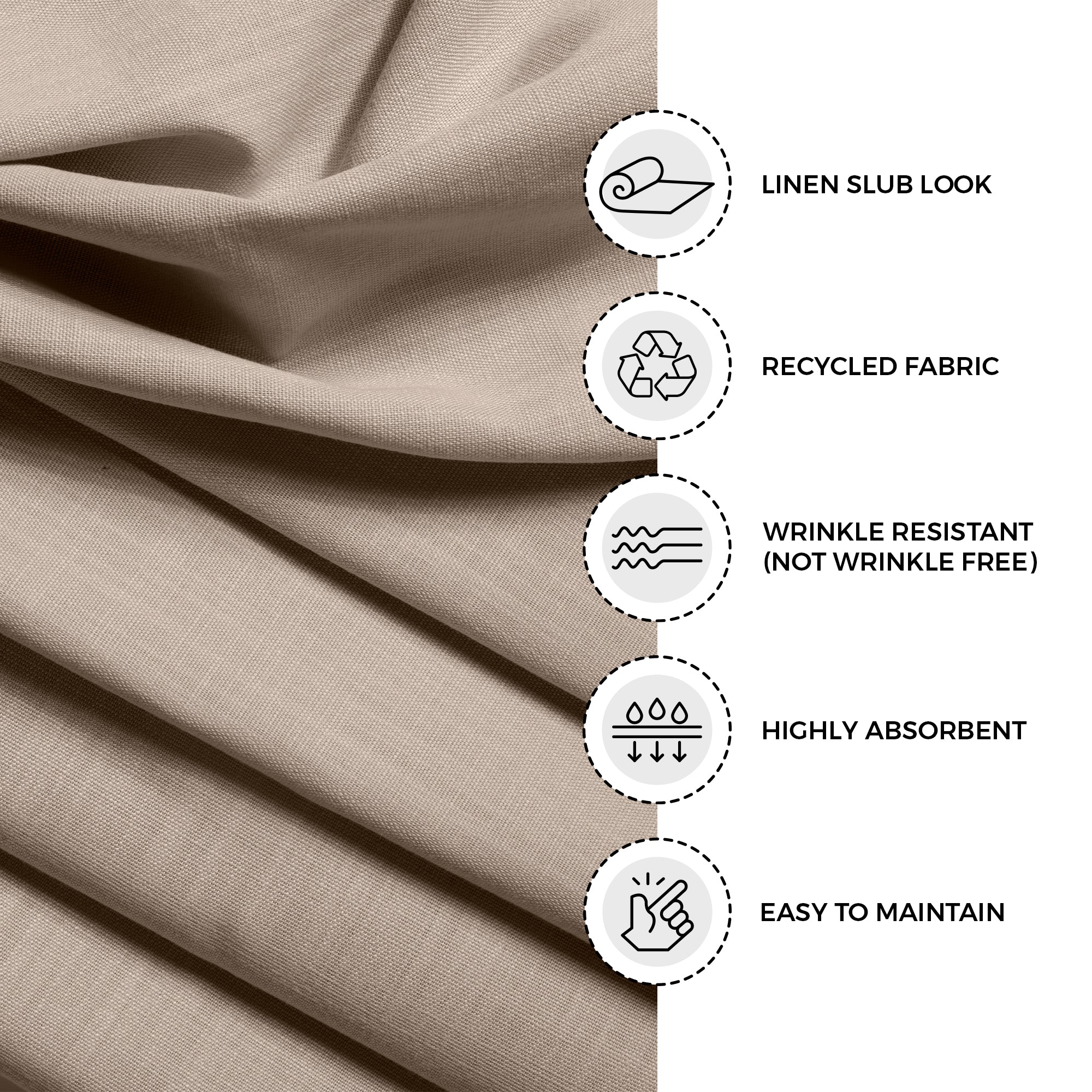 Close-up of the mitered corners on natural faux linen dinner napkins