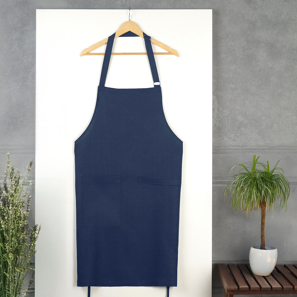 Navy Blue Linen Apron - Adjustable Strap