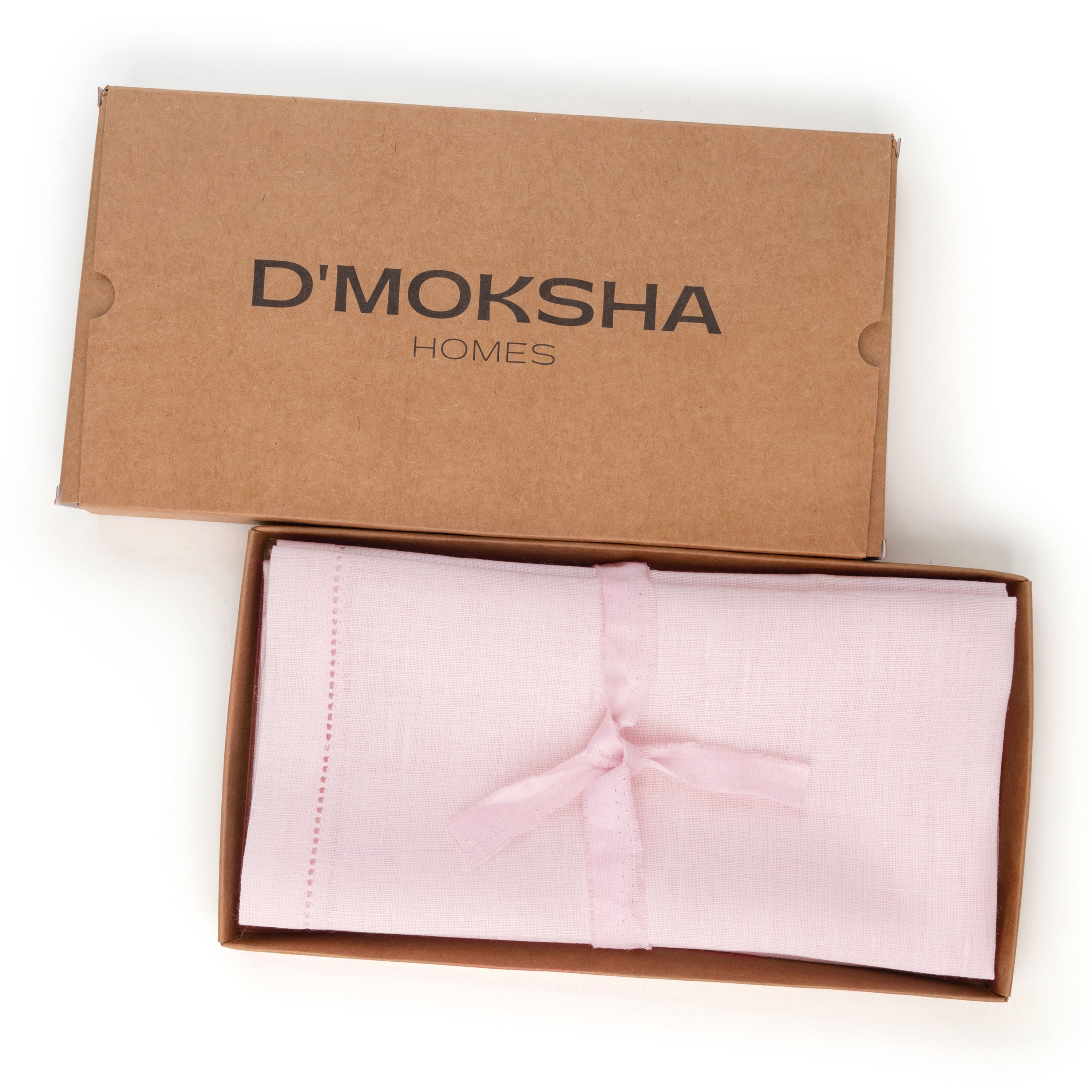 Pastel pink pure linen dinner napkins with matching D'Moksha table linens