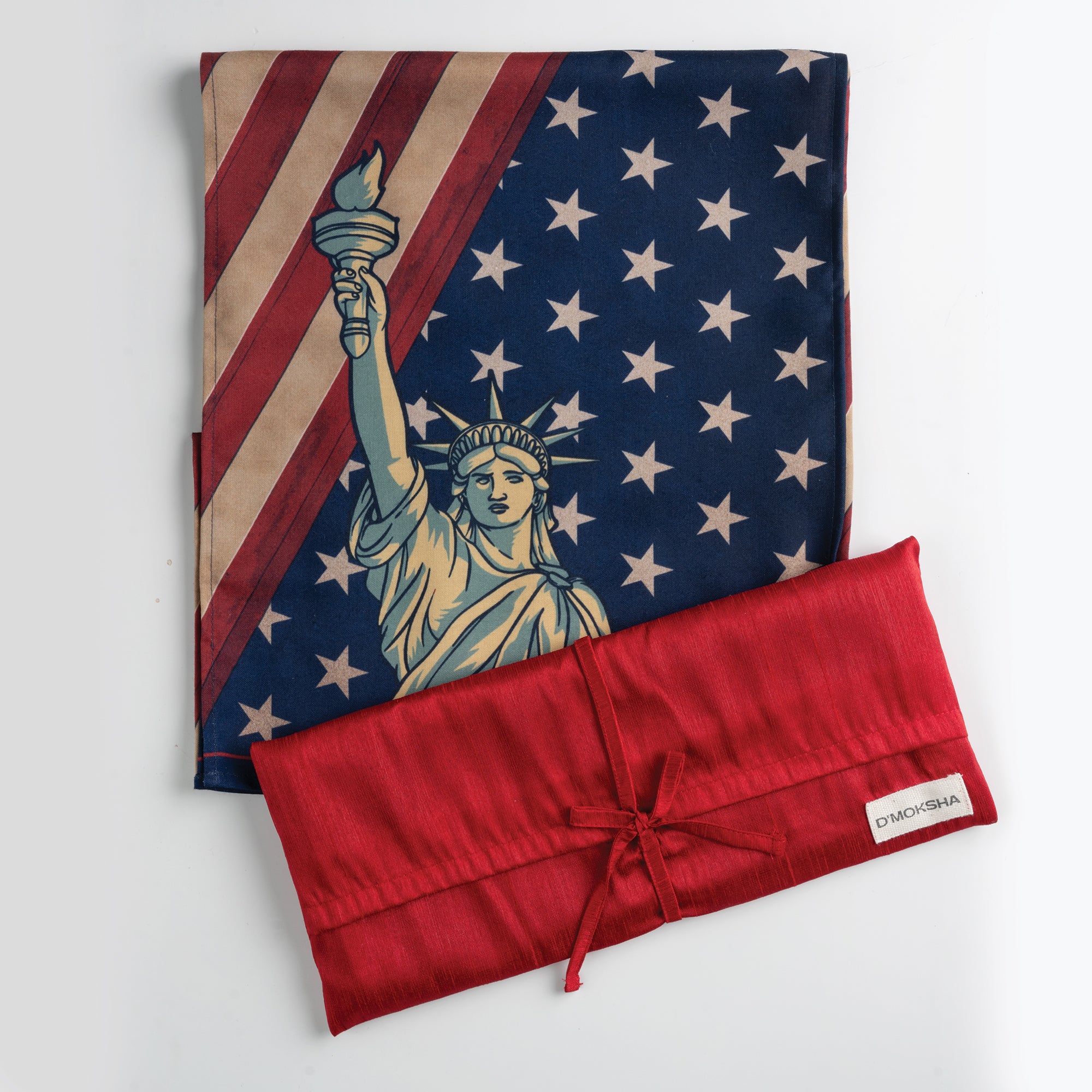 Statue liberty july linen table runner folded to show fabric texture