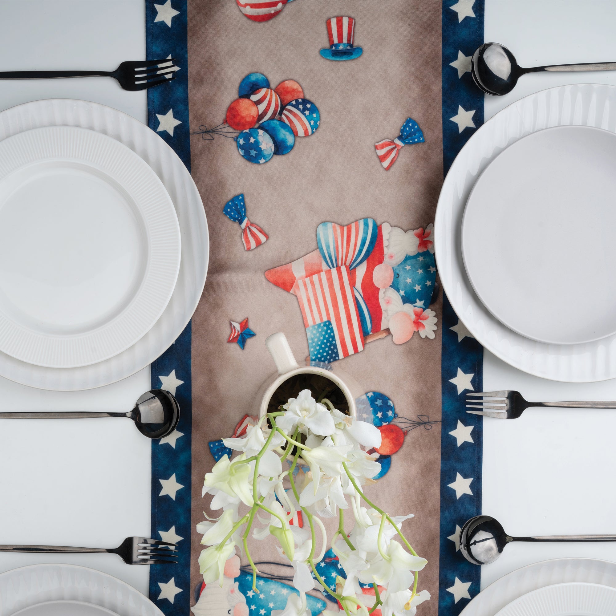 Picnic basket july linen table runner with matching D'Moksha table linens