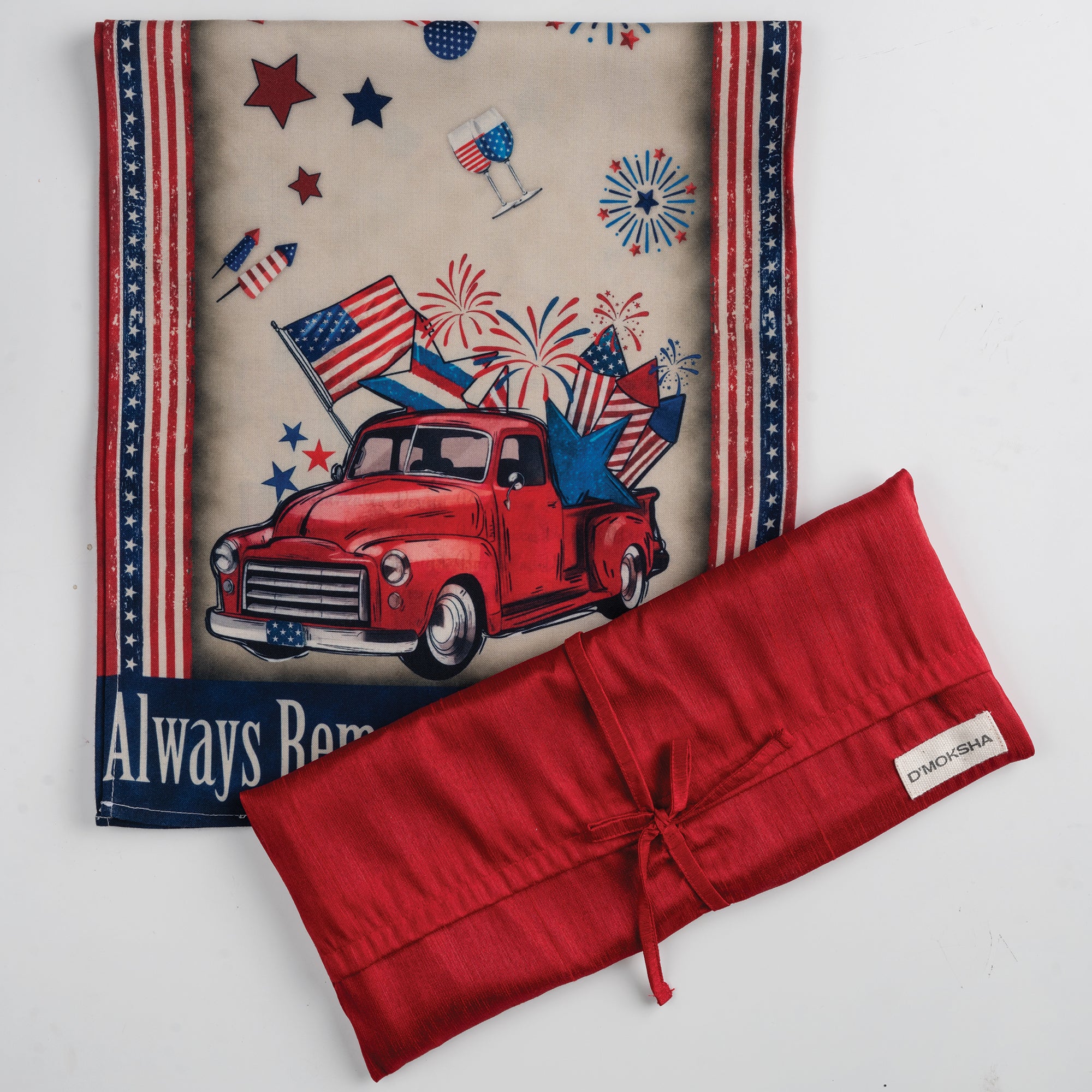 Remember heroes july linen table runner folded to show fabric texture