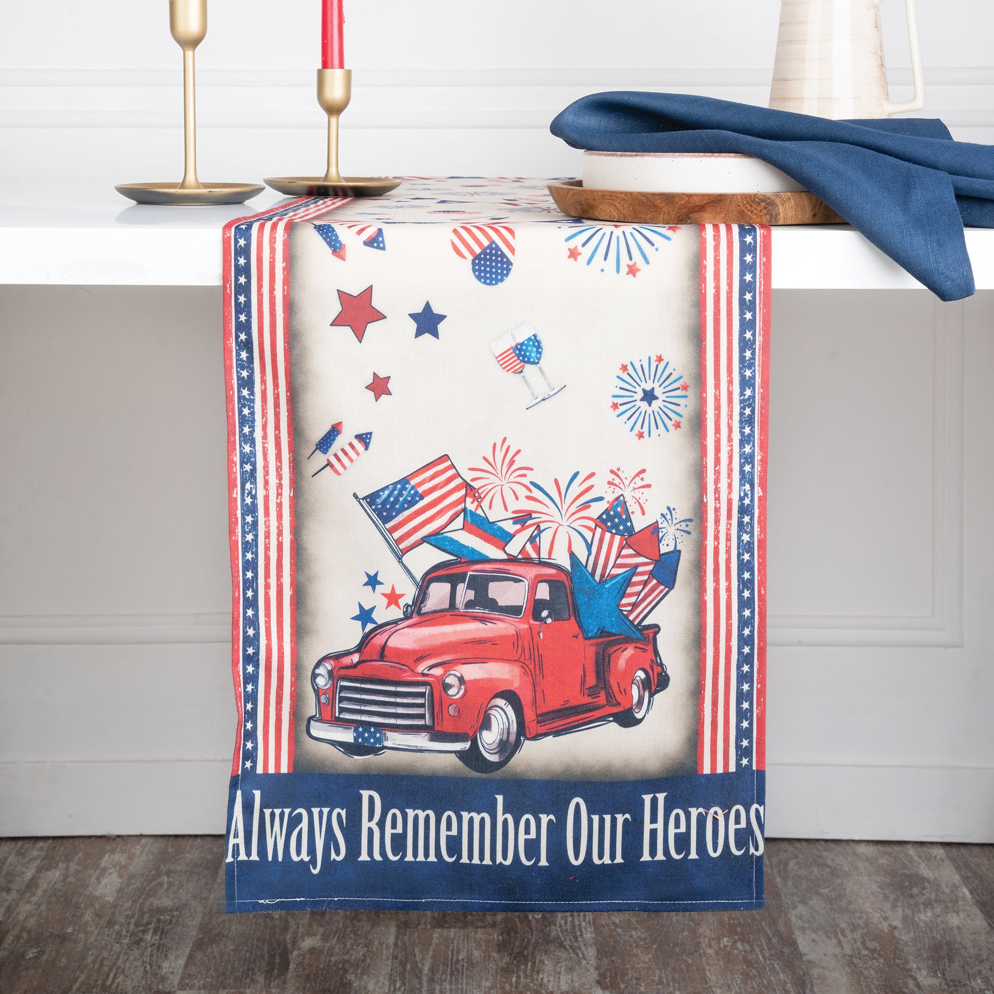 Remember heroes july linen table runner, 13 x 36 inches
