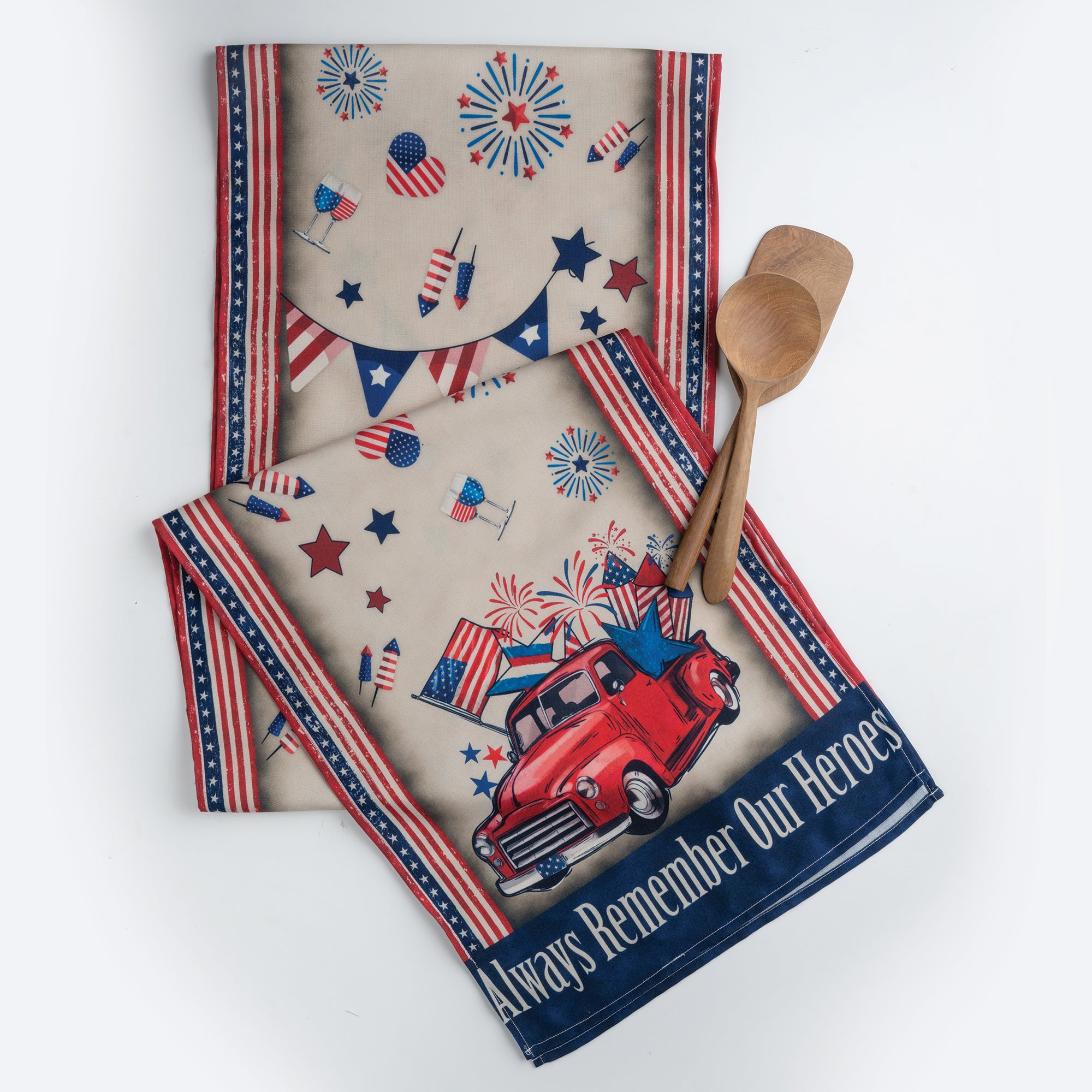 Close-up of the weave on a remember heroes july linen table runner