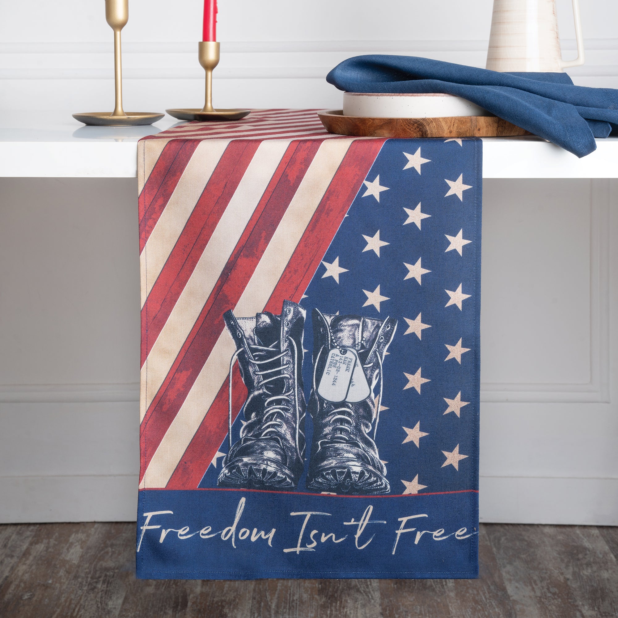 Freedom isn t free linen table runner, 13 x 36 inches