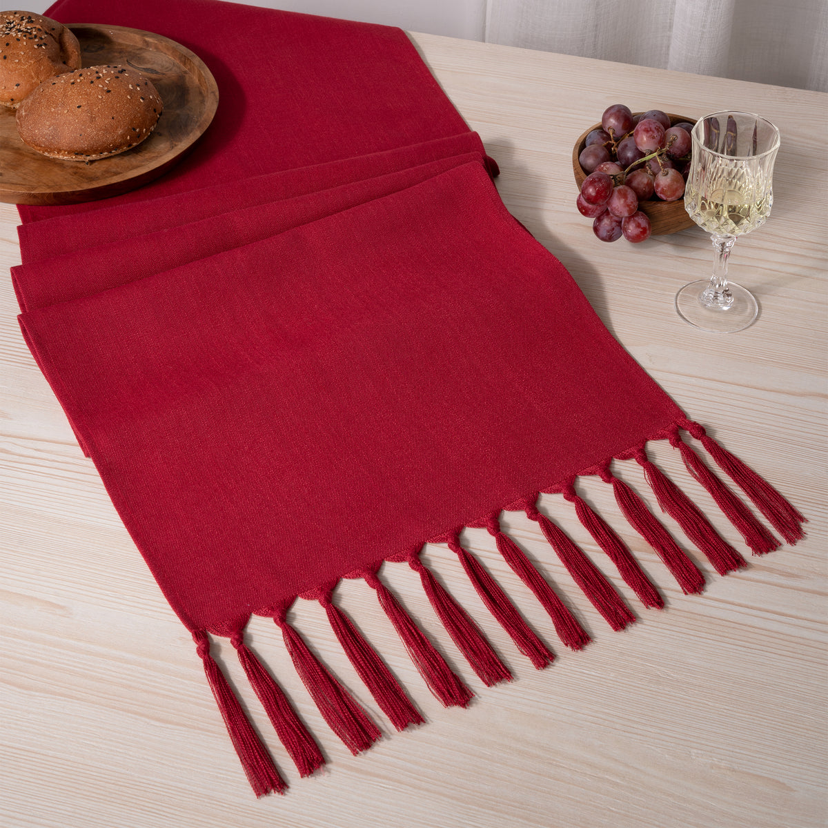 Red faux linen table runner, 14 x 72 inches
