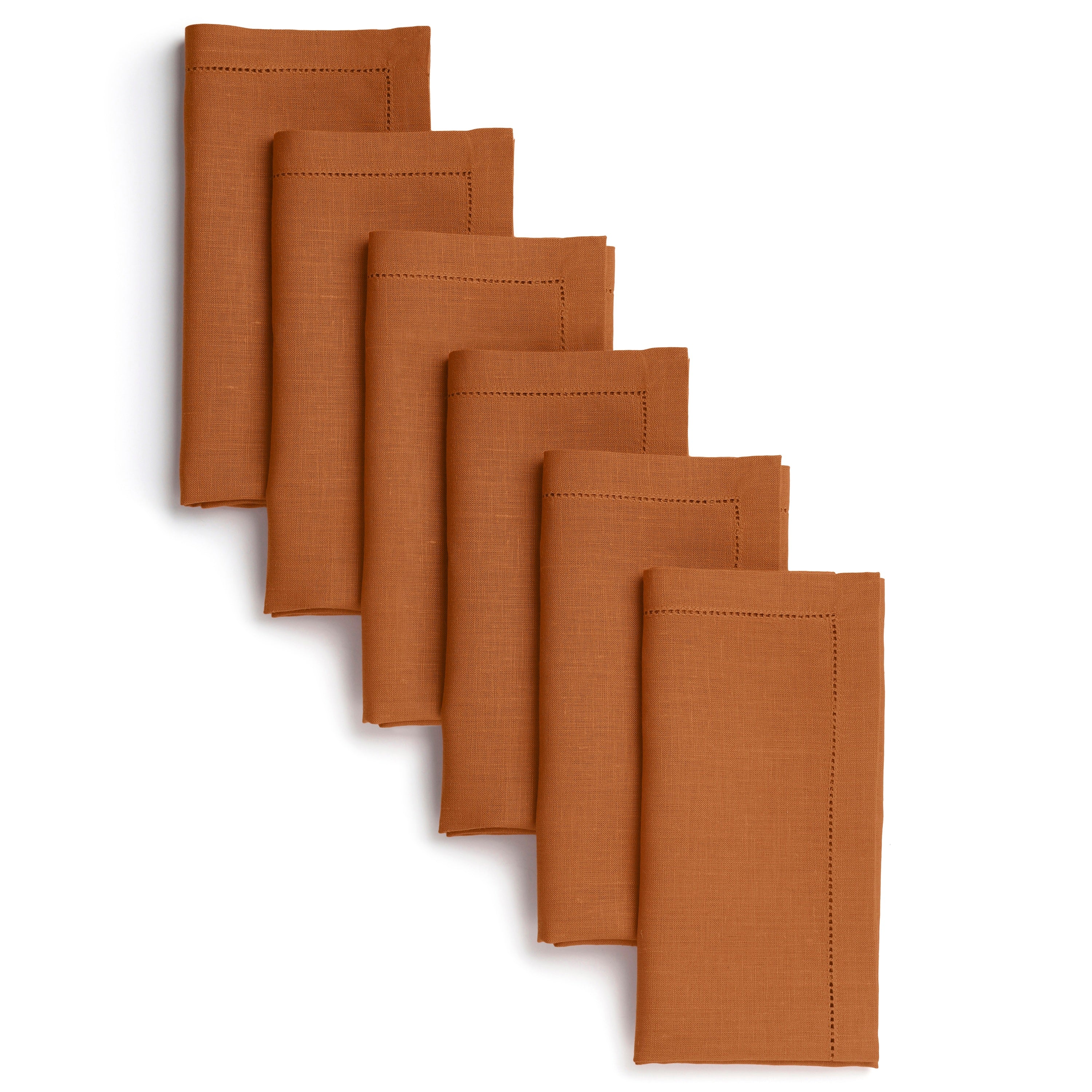 Rust pure linen dinner napkins with hemstitch edge, 20 x 20 inches, set of 6
