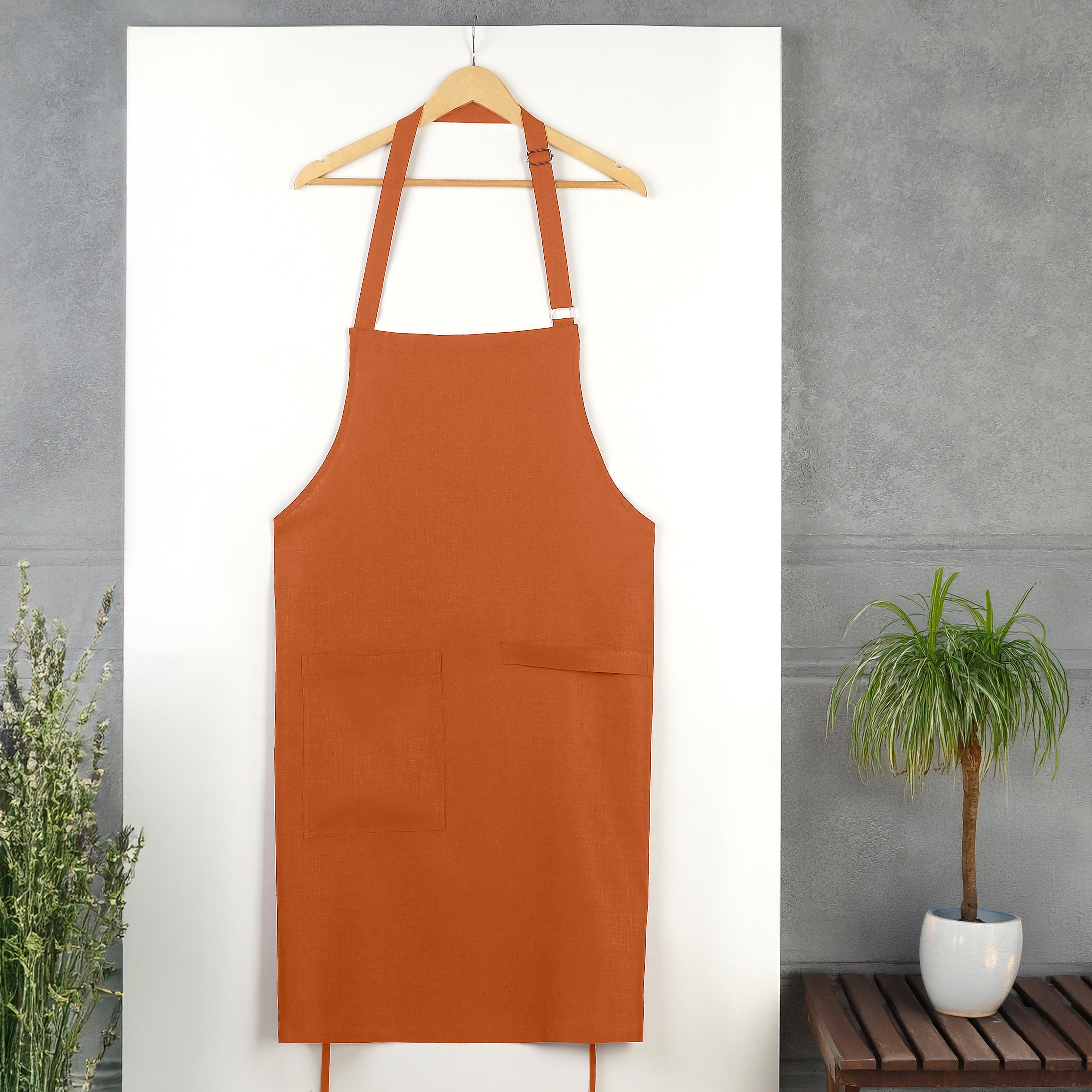 Rust Linen Apron - Adjustable Strap
