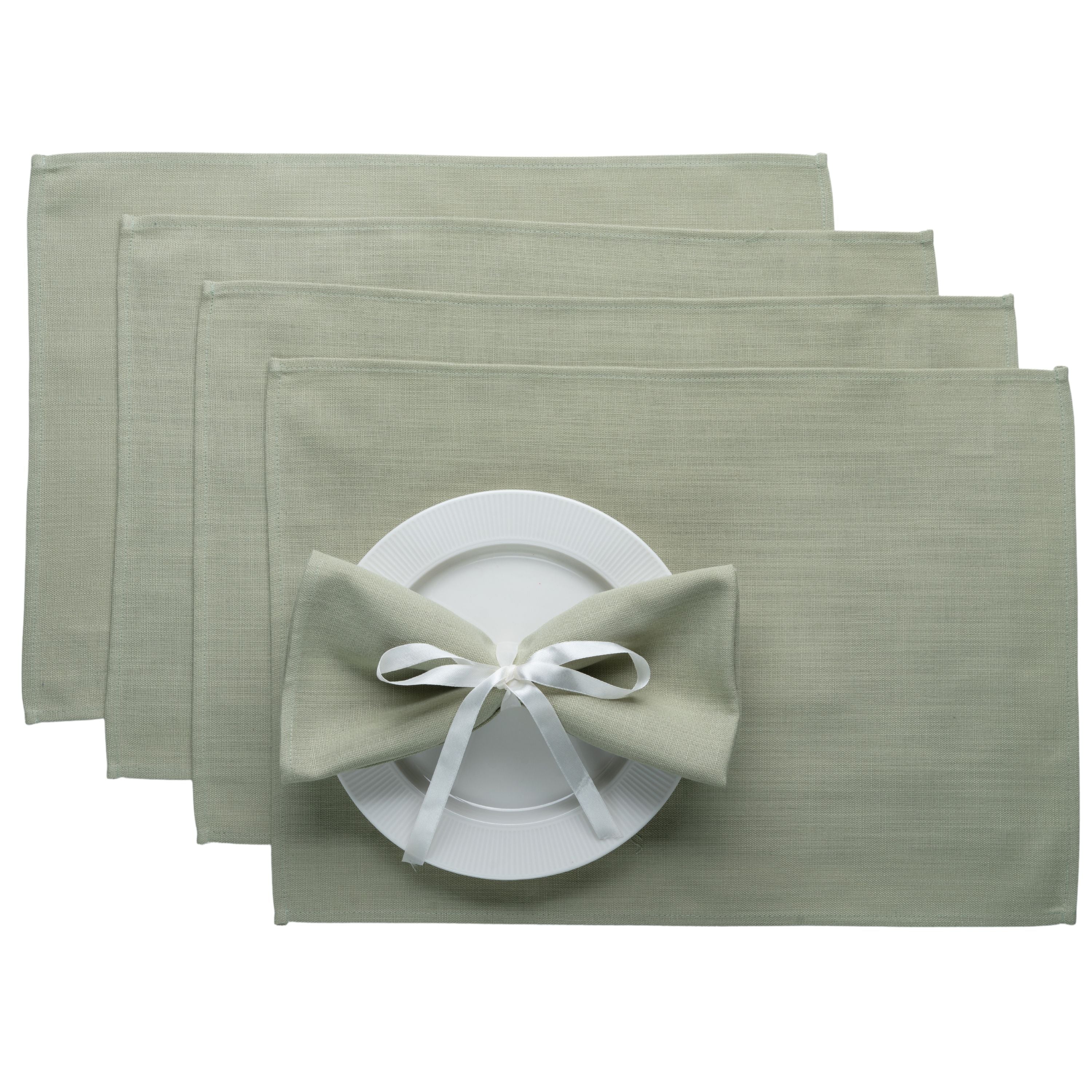 Sage green faux linen placemats, 13 x 18 inches, set of 4