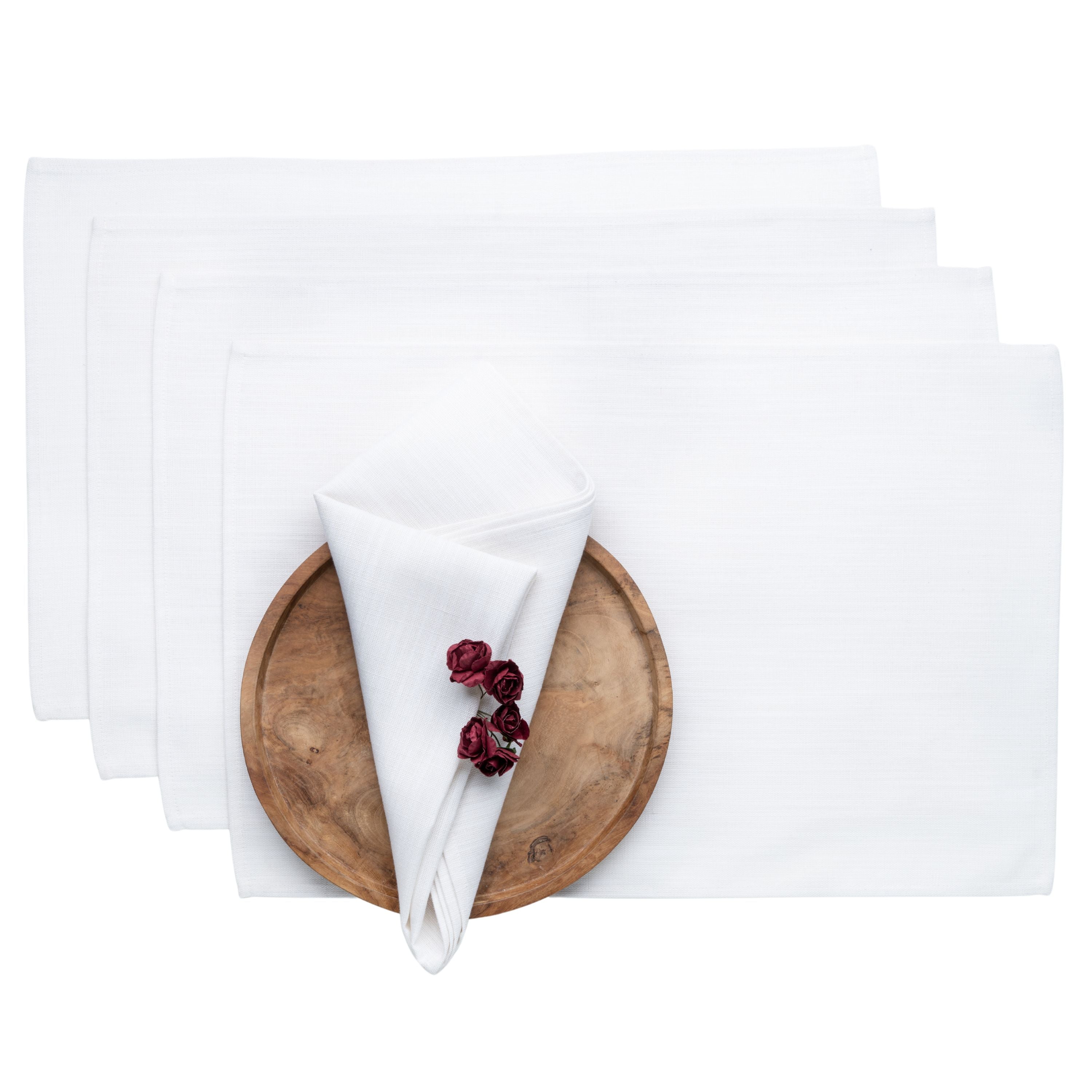 Chambray cream and white faux linen placemats, 13 x 18 inches, set of 4