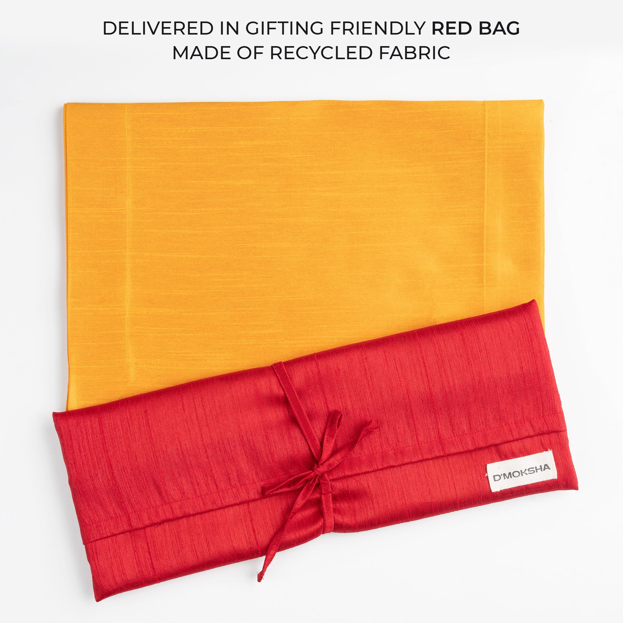 Yellow Luxe Shine placemats with matching D'Moksha table linens