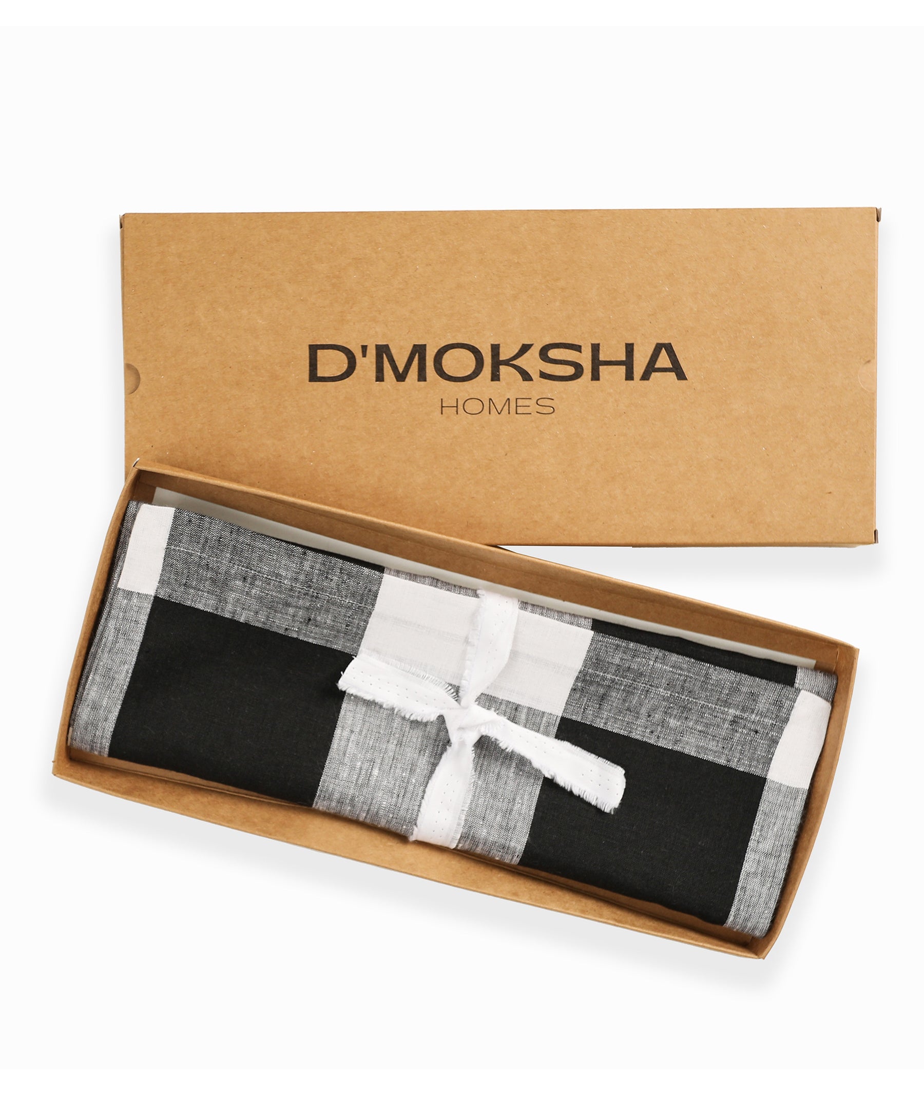 Buffalo Check Linen Table Runner - Black and White