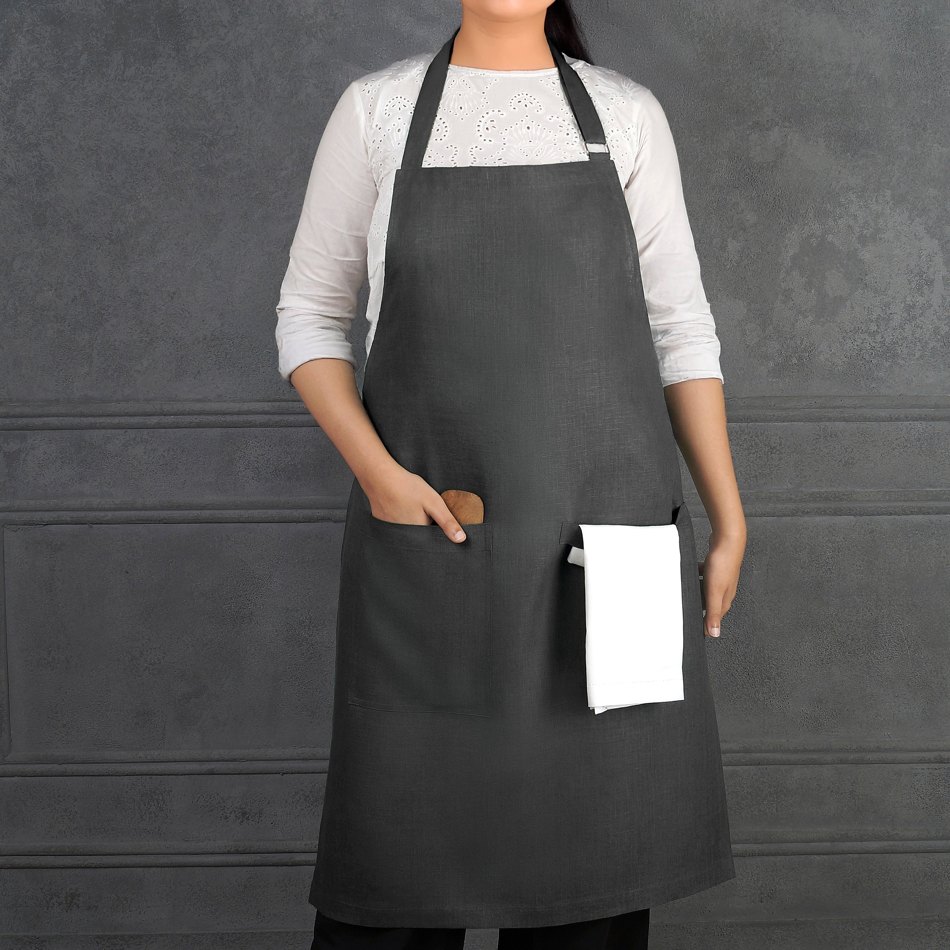 Charcoal Grey Linen Apron