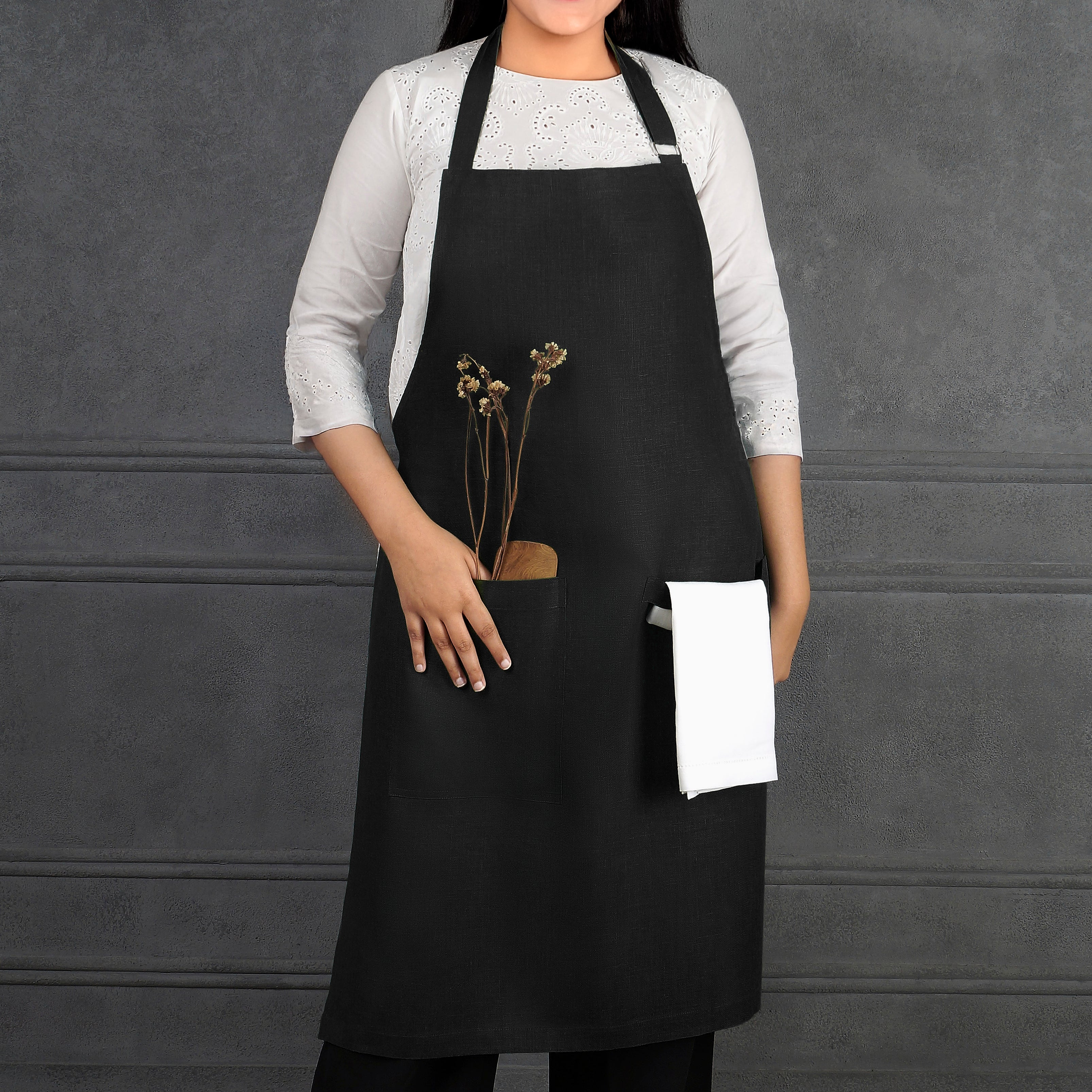 Black Linen Apron