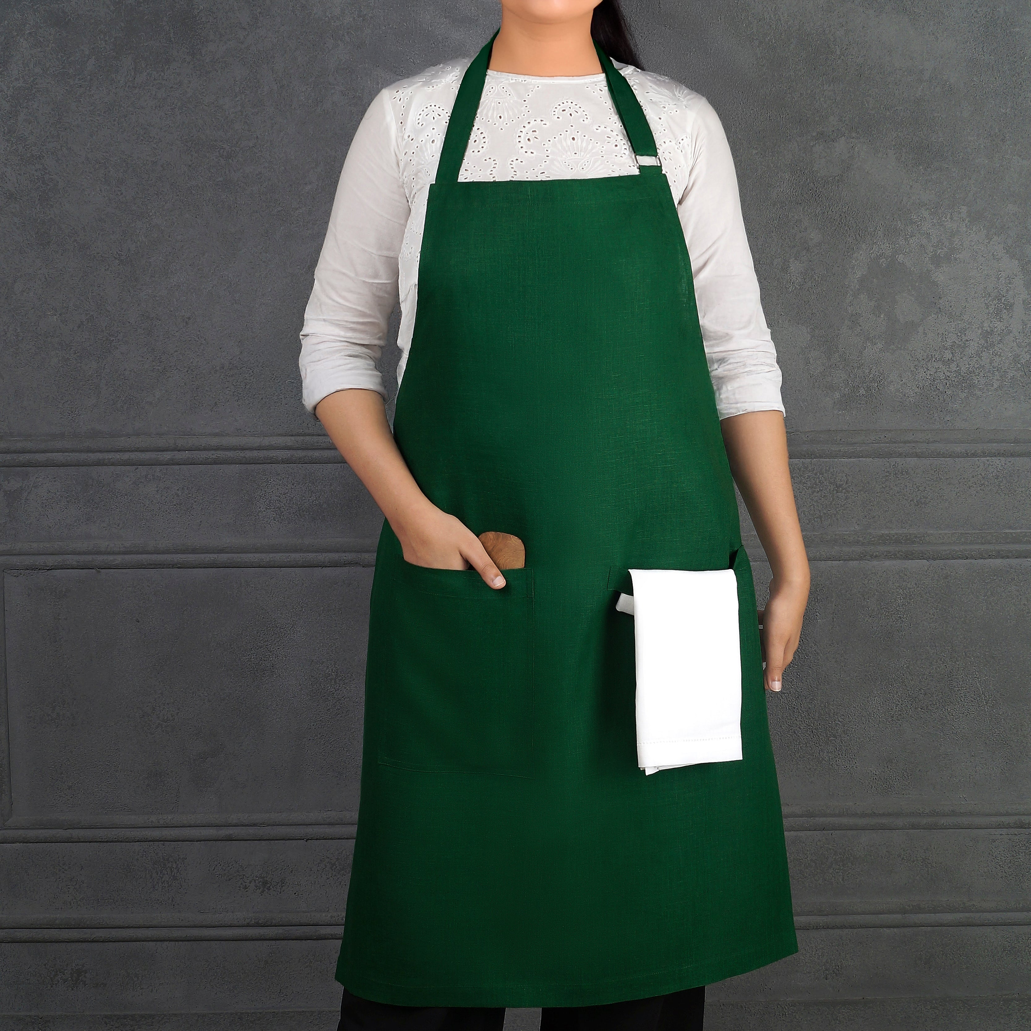 Forest Green Linen Apron