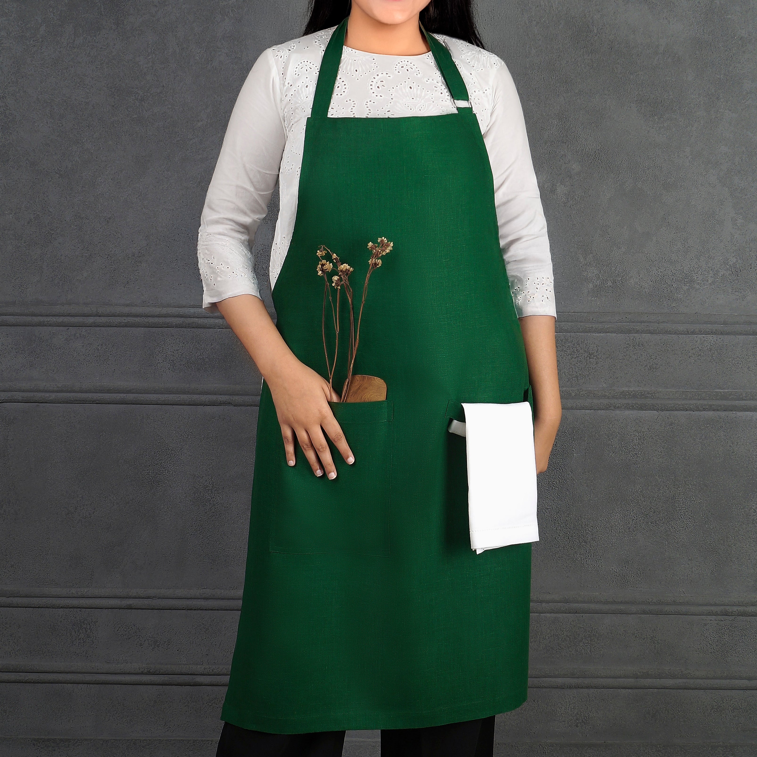 Forest Green Linen Apron