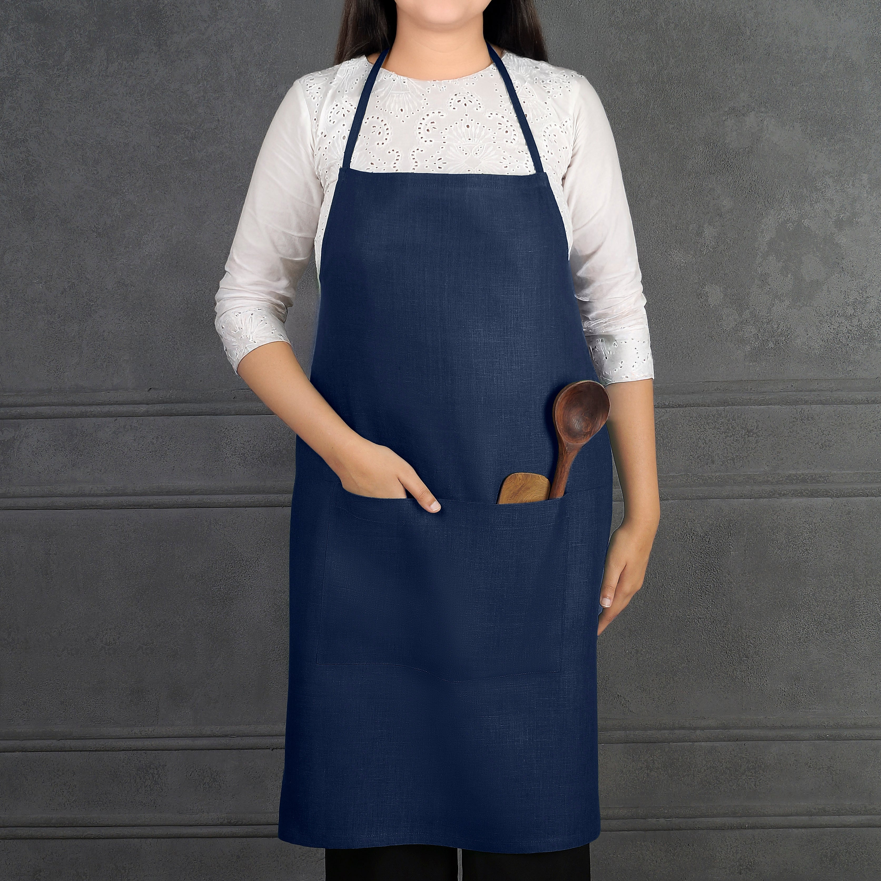 Classic Navy Blue Linen Apron