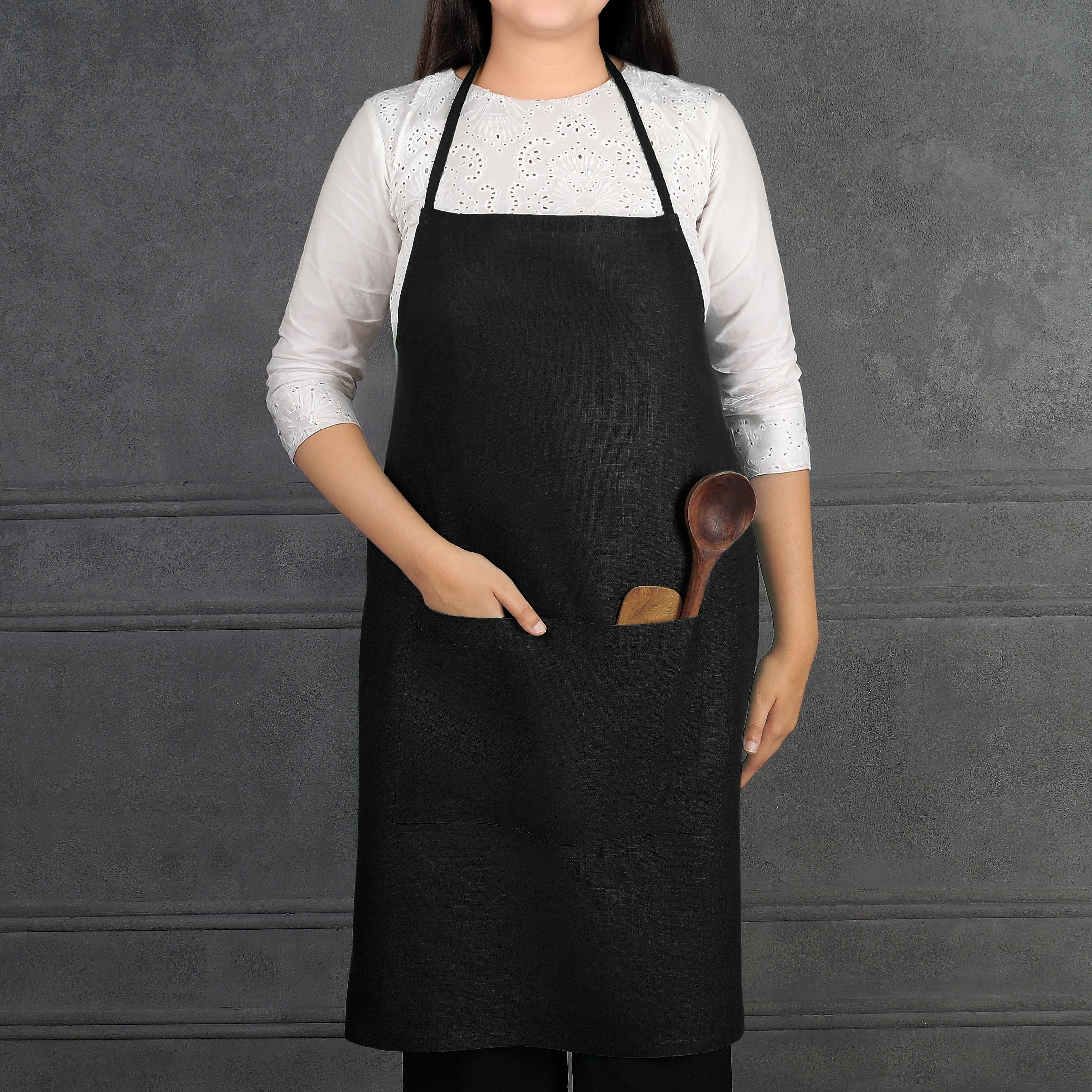 Classic Black Linen Apron