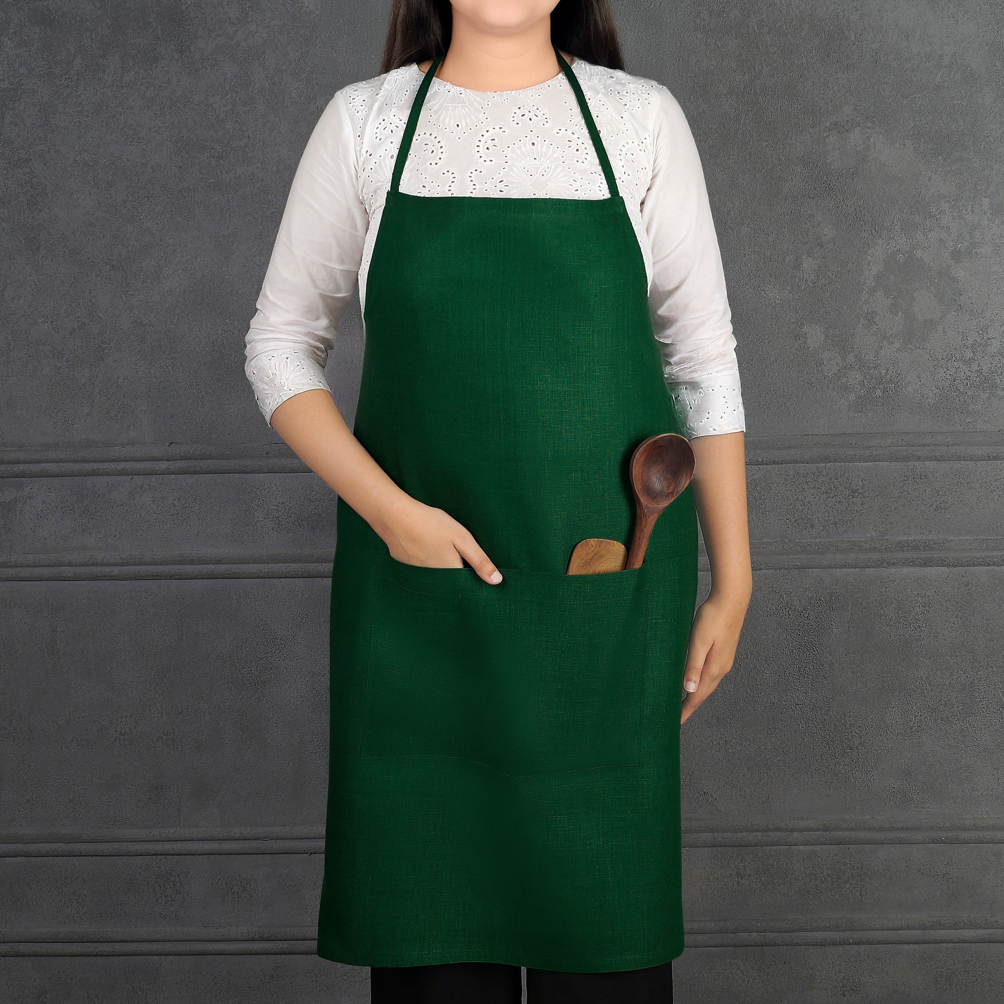 Classic Forest Green Linen Apron