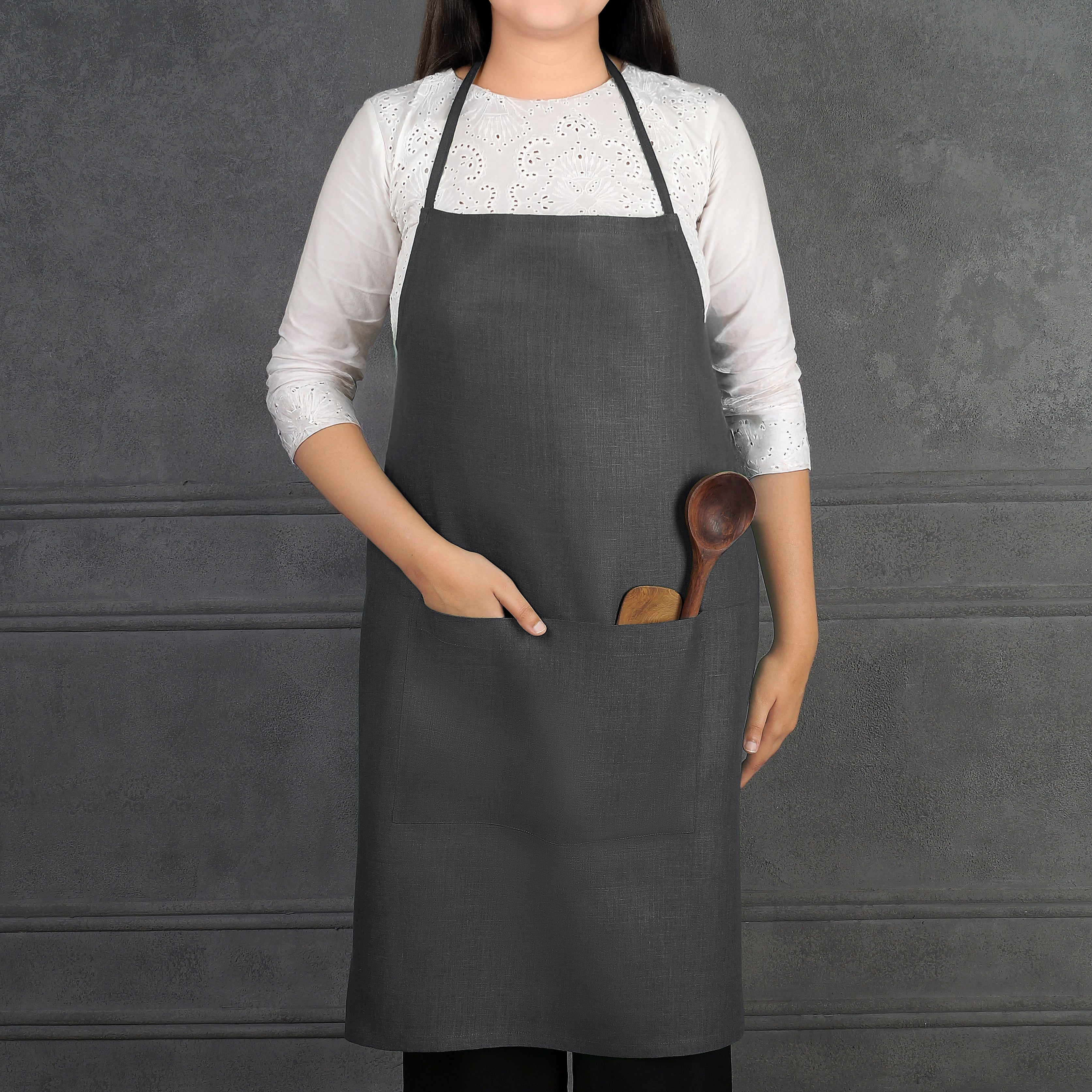 Classic Charcoal Grey Linen Apron