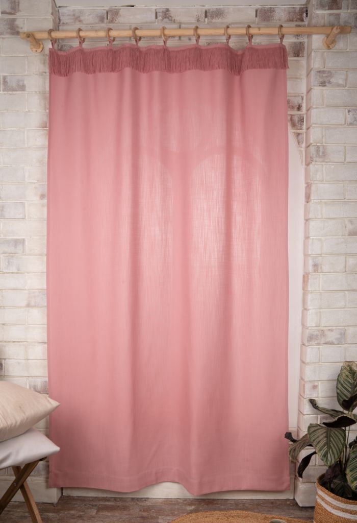Dusty Pink Linen Look Fringe Curtains | 1 Panel