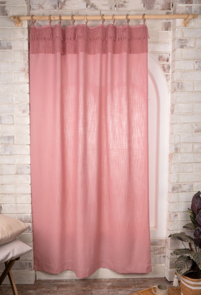 Dusty Pink Linen Look Double Fringe Curtains | 1 Panel