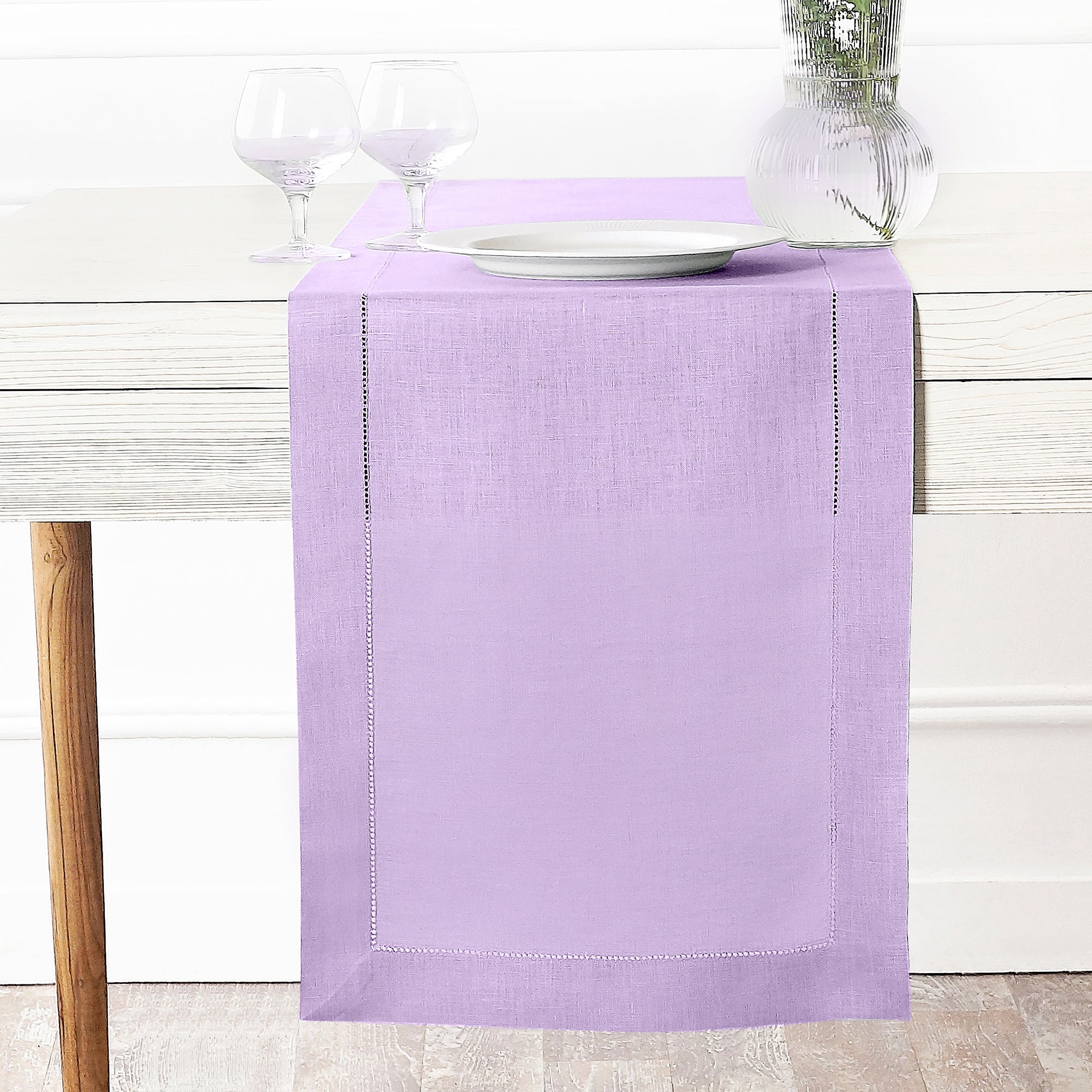 Lavender Linen Table Runner, Hemstitch