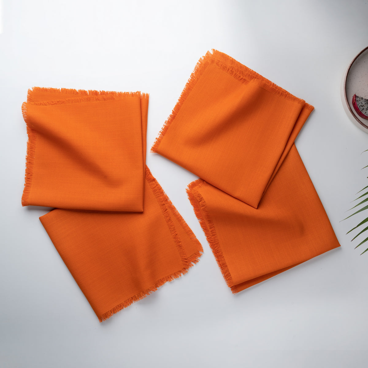 Orange Linen Textured Dinner Napkins 20 x 20 Inch Set of 4 - Fringe