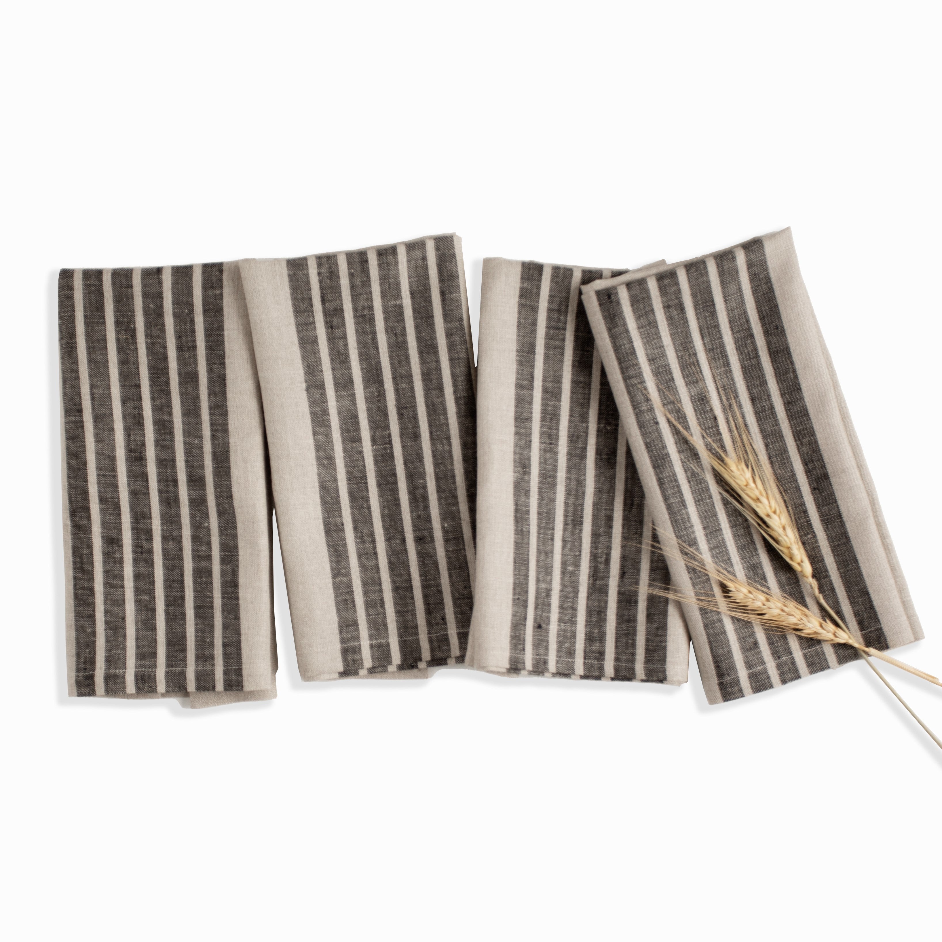 Natural and Black Linen Napkins, Farmhouse, 20 x 20 inch, 4 pcs