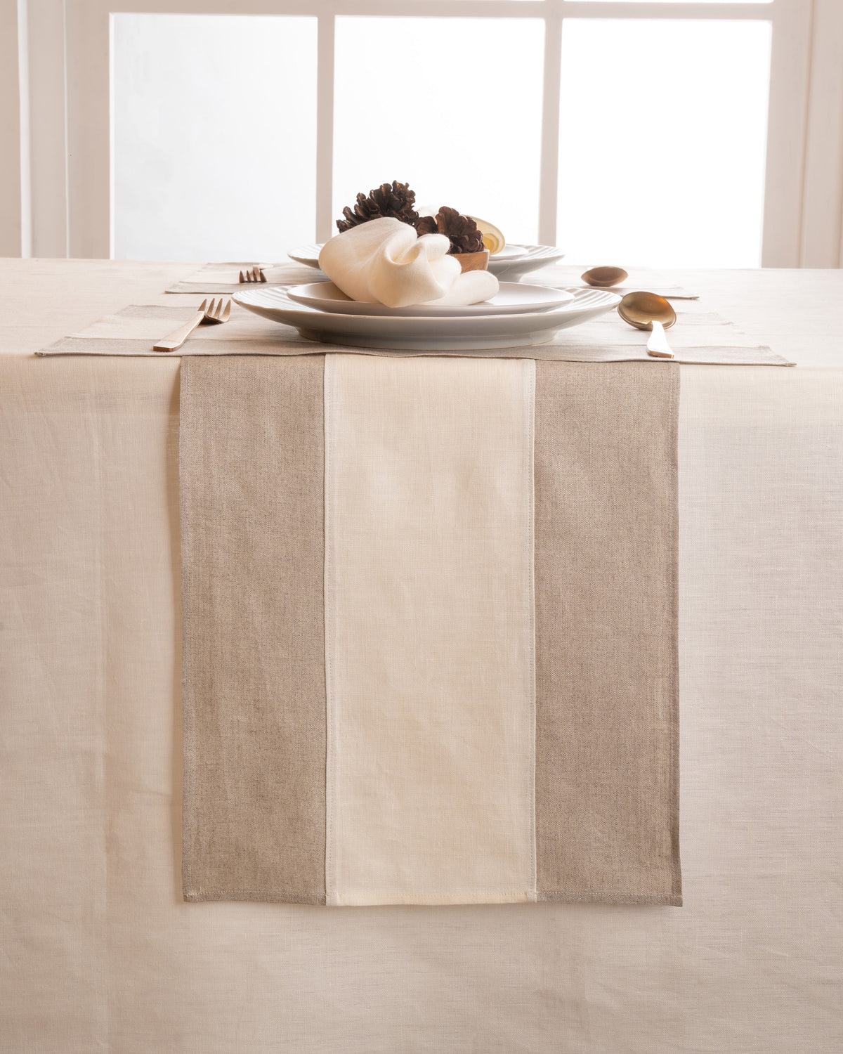 Natural and Ivory Linen Table Runner - Splicing