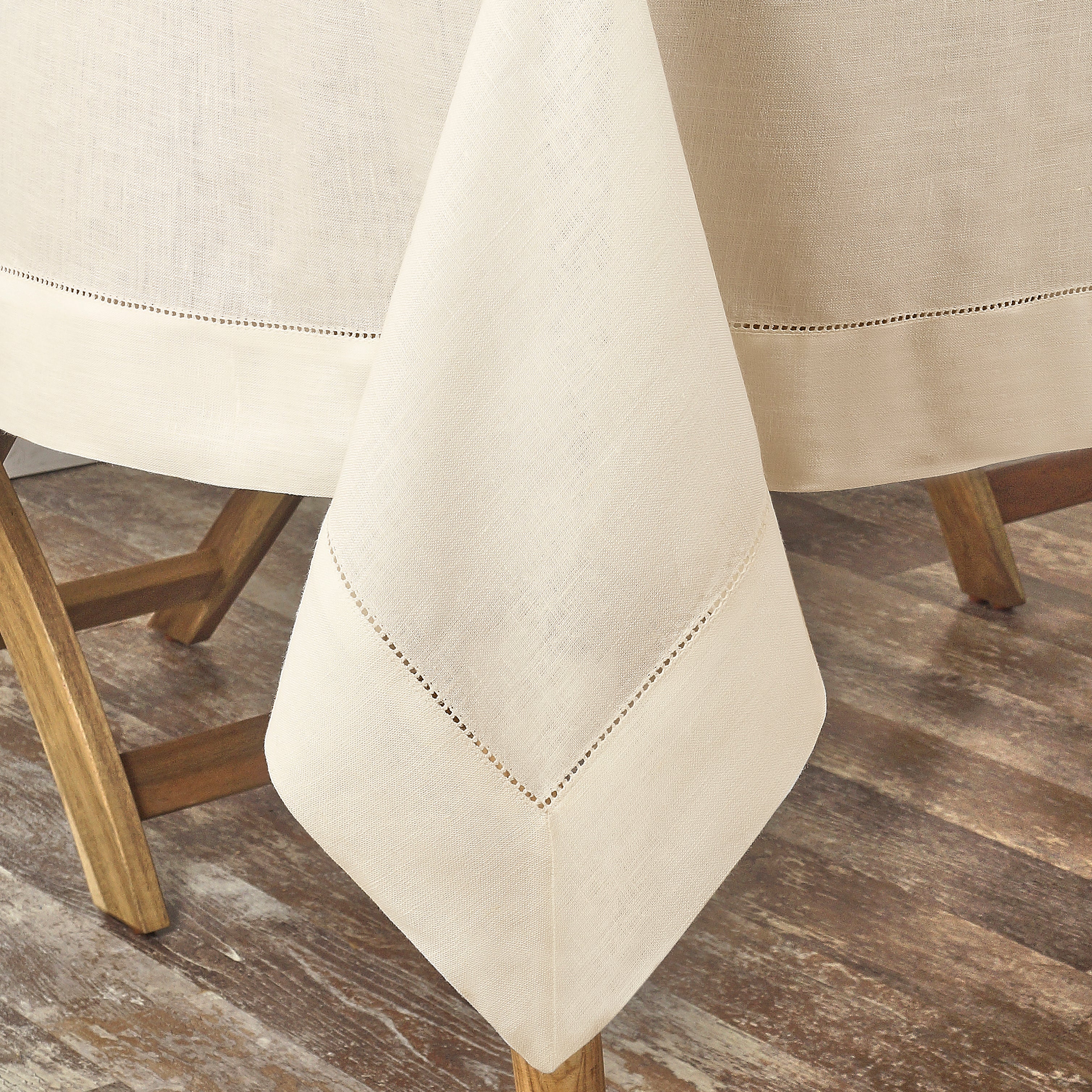 Vanilla Cream Linen Tablecloth, Hemstitch