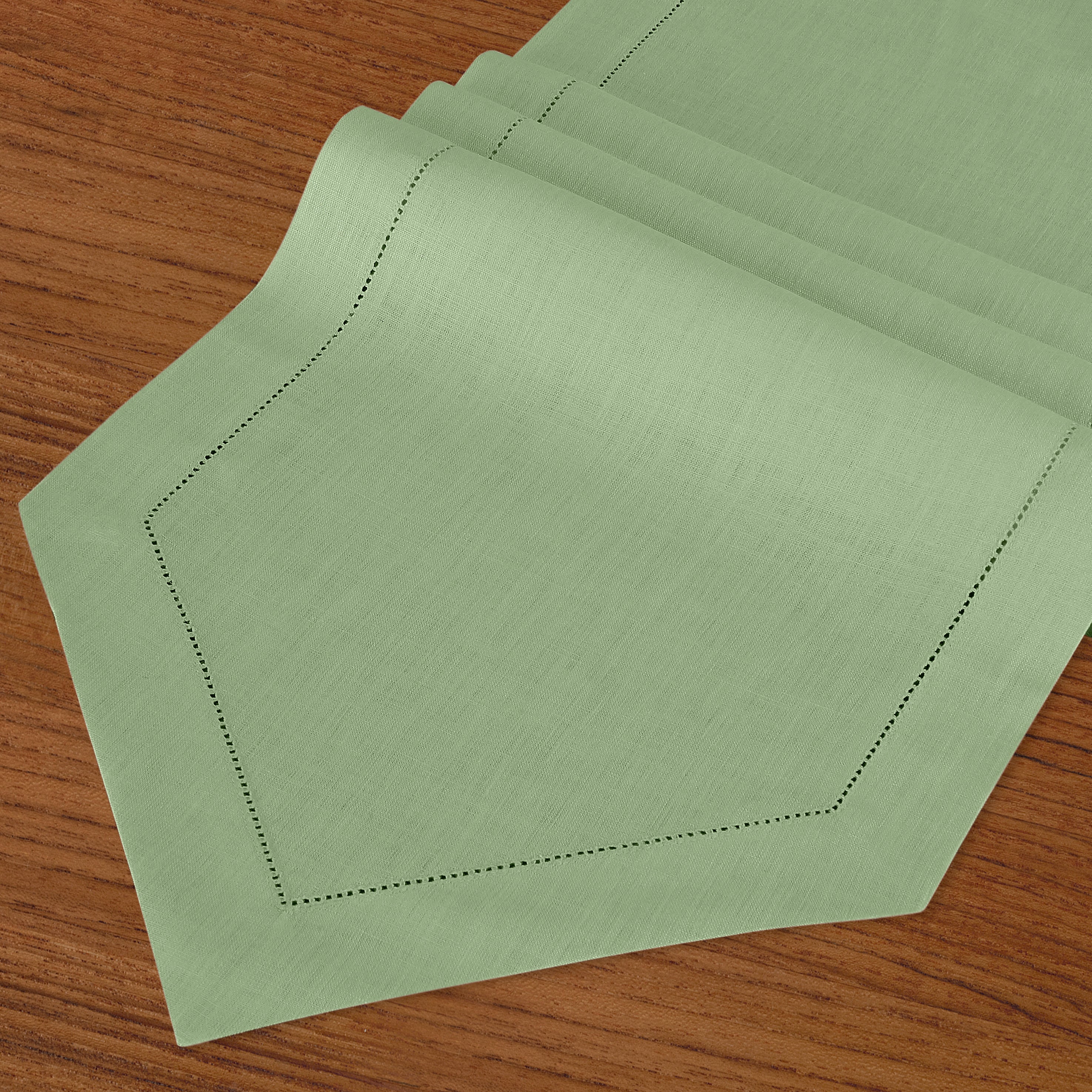 Sage Green Linen Table Runner, Diamond