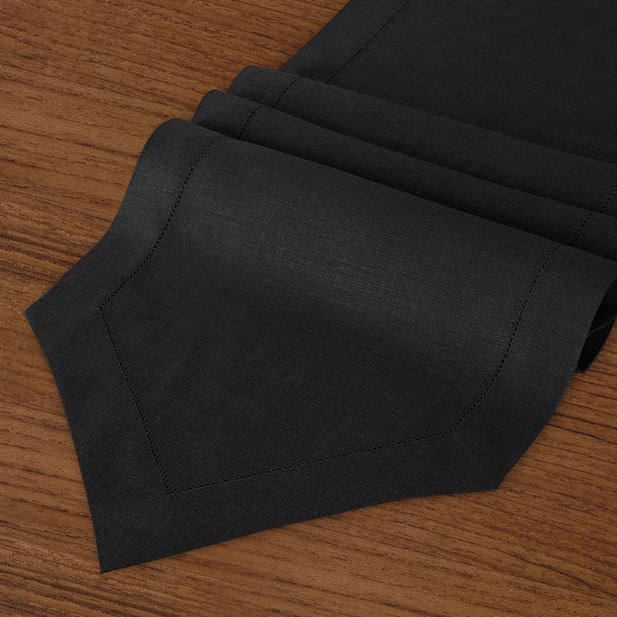 Black Pure Linen Table Runner - Diamond