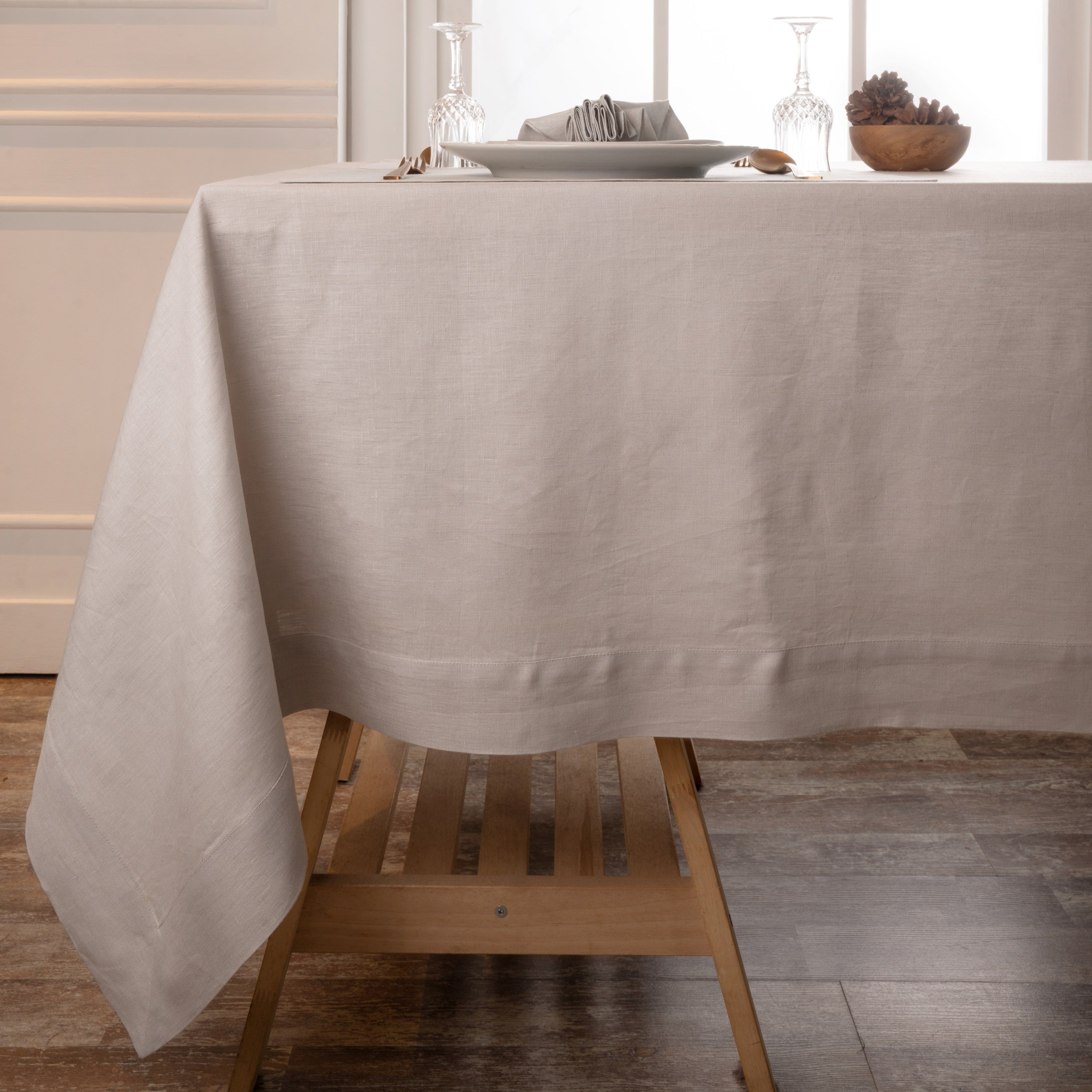 Silver Grey Linen Tablecloth, Hemmed