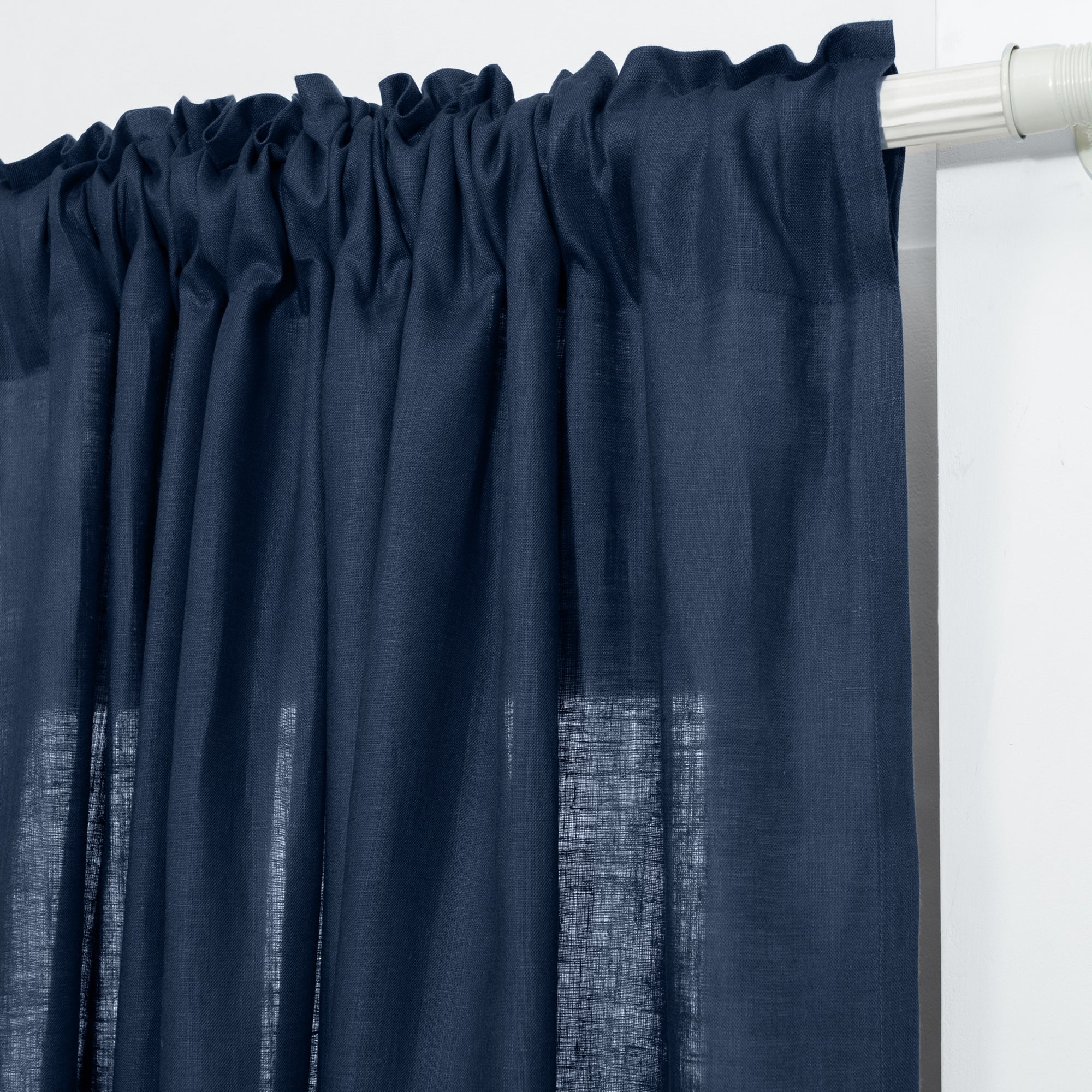 Navy Blue Linen Curtain | Set of 2