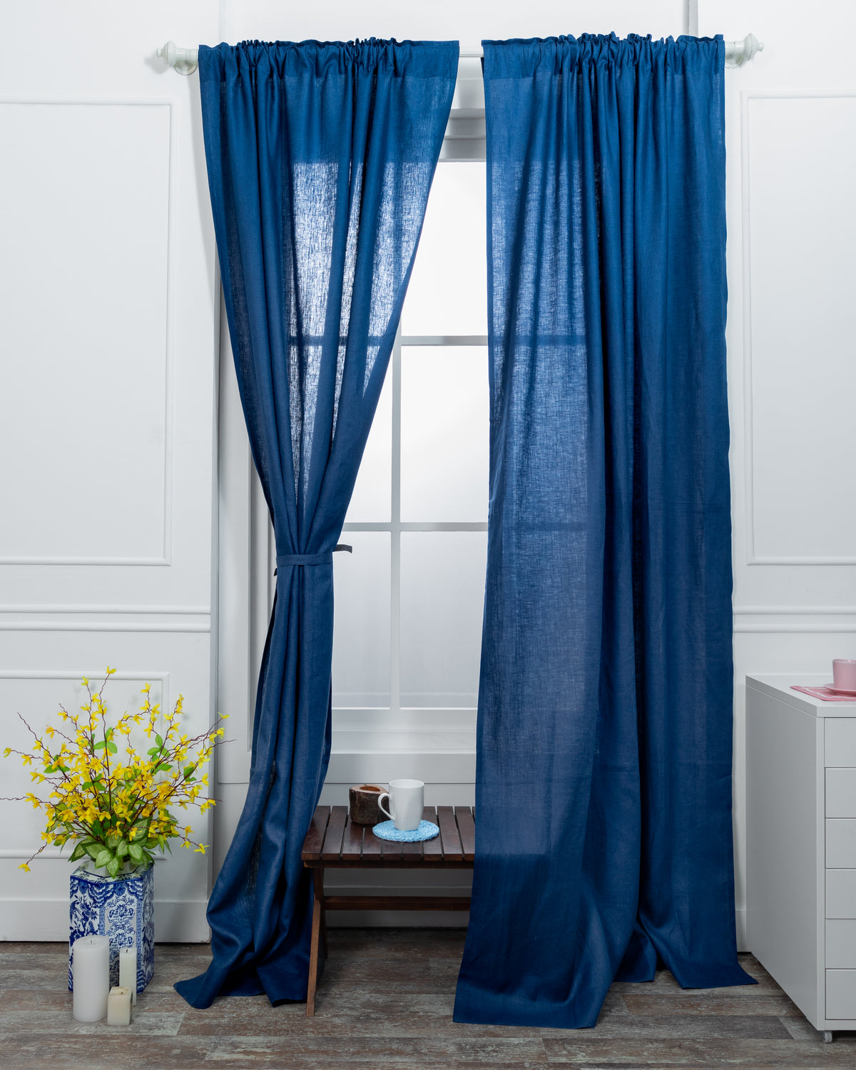 Navy Blue Linen Curtains Set of 2 - Luxe
